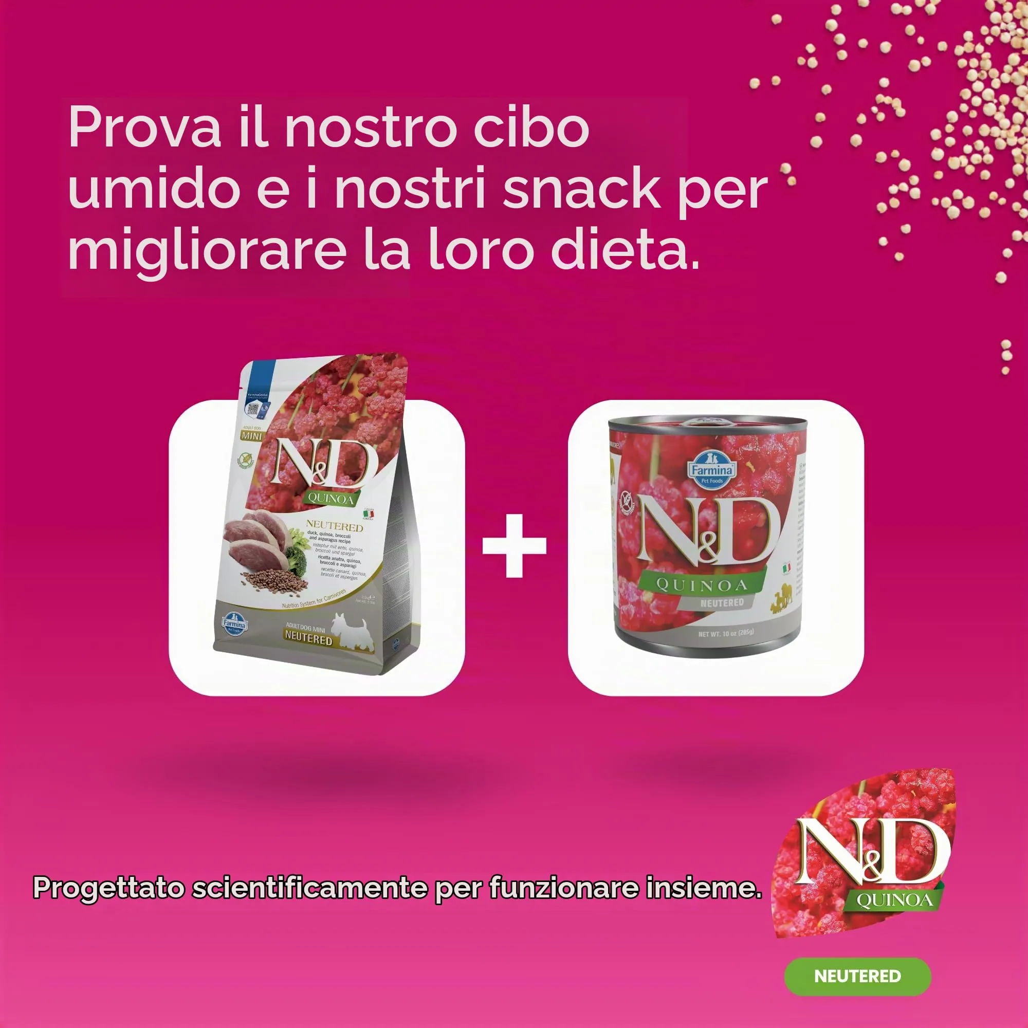 N&D QUINOA DOG DUCK, BROCCOLI & ASPARAGUS NEUTERED ADULT MINI 2,5 KG - immagine 9