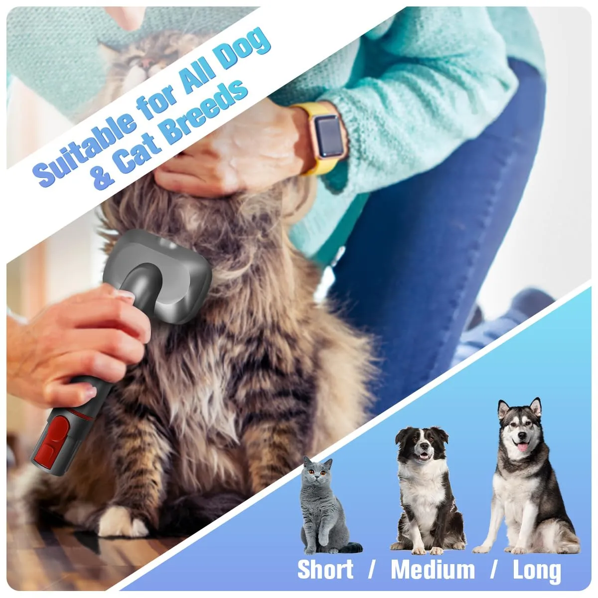 MOPEI 3 in 1 Spazzola di Aspirazione per Gatti e Cani Autopulente, Cardatore per Cani Pelo Lungo/Corto Compatibile con Dyson Gen5 V15 V12 V11 V10 V8 V7 Aspirapolvere - immagine 5