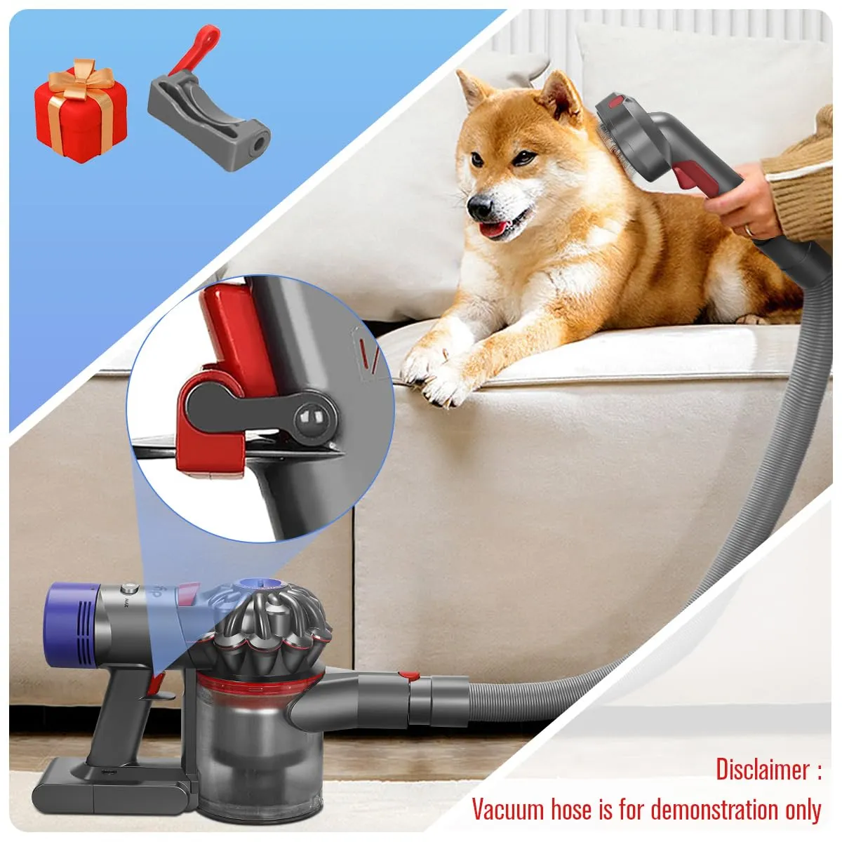 MOPEI 3 in 1 Spazzola di Aspirazione per Gatti e Cani Autopulente, Cardatore per Cani Pelo Lungo/Corto Compatibile con Dyson Gen5 V15 V12 V11 V10 V8 V7 Aspirapolvere - immagine 6