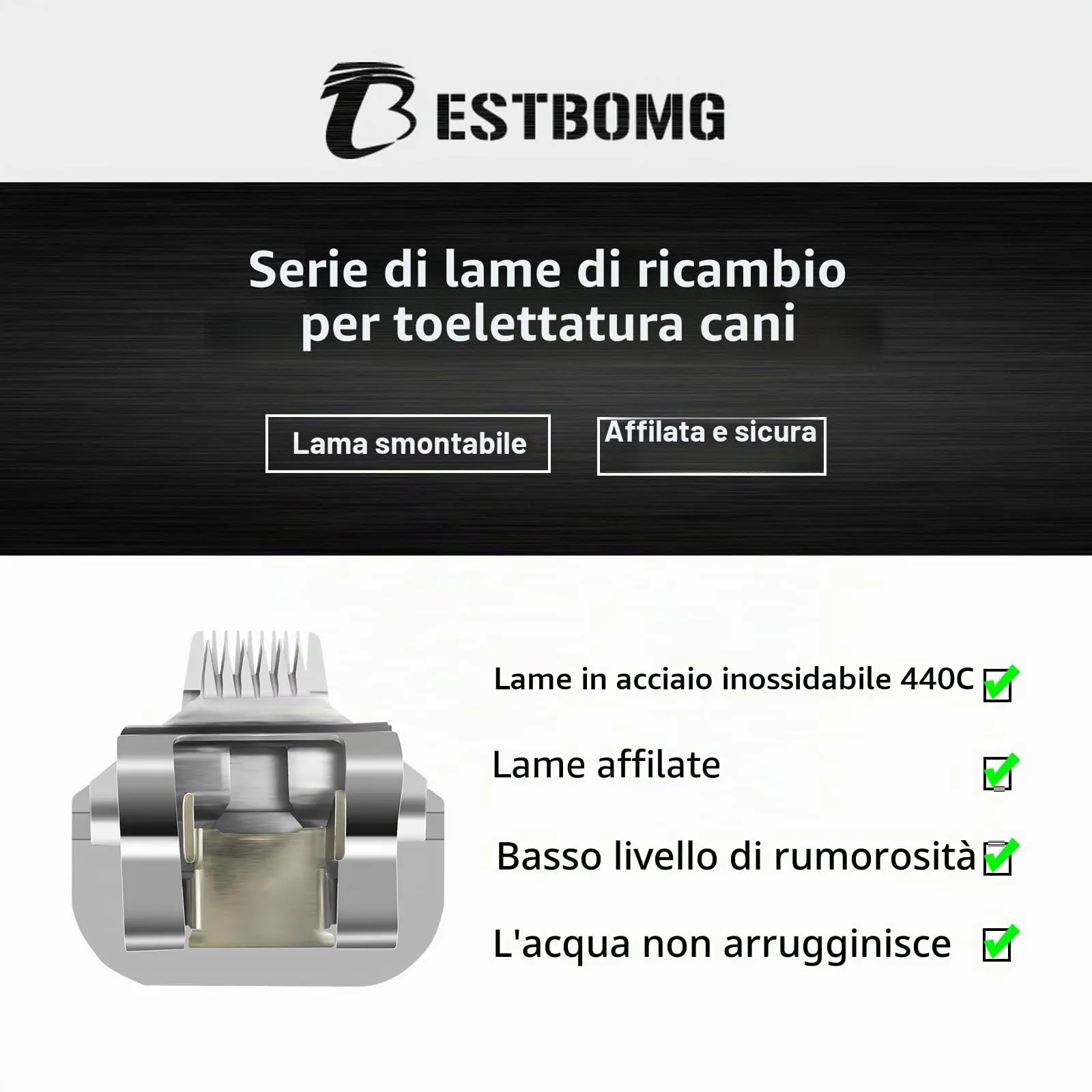 BESTBOMG Lama di Ricambio per toelettatura di Cani, Compatibile con Le Serie Heiniger/Moser Max45/Andis A5 Tosaerba per Cani, Taglia 5/8 1/32"(0,8mm) Lunghezza di Taglio - immagine 2