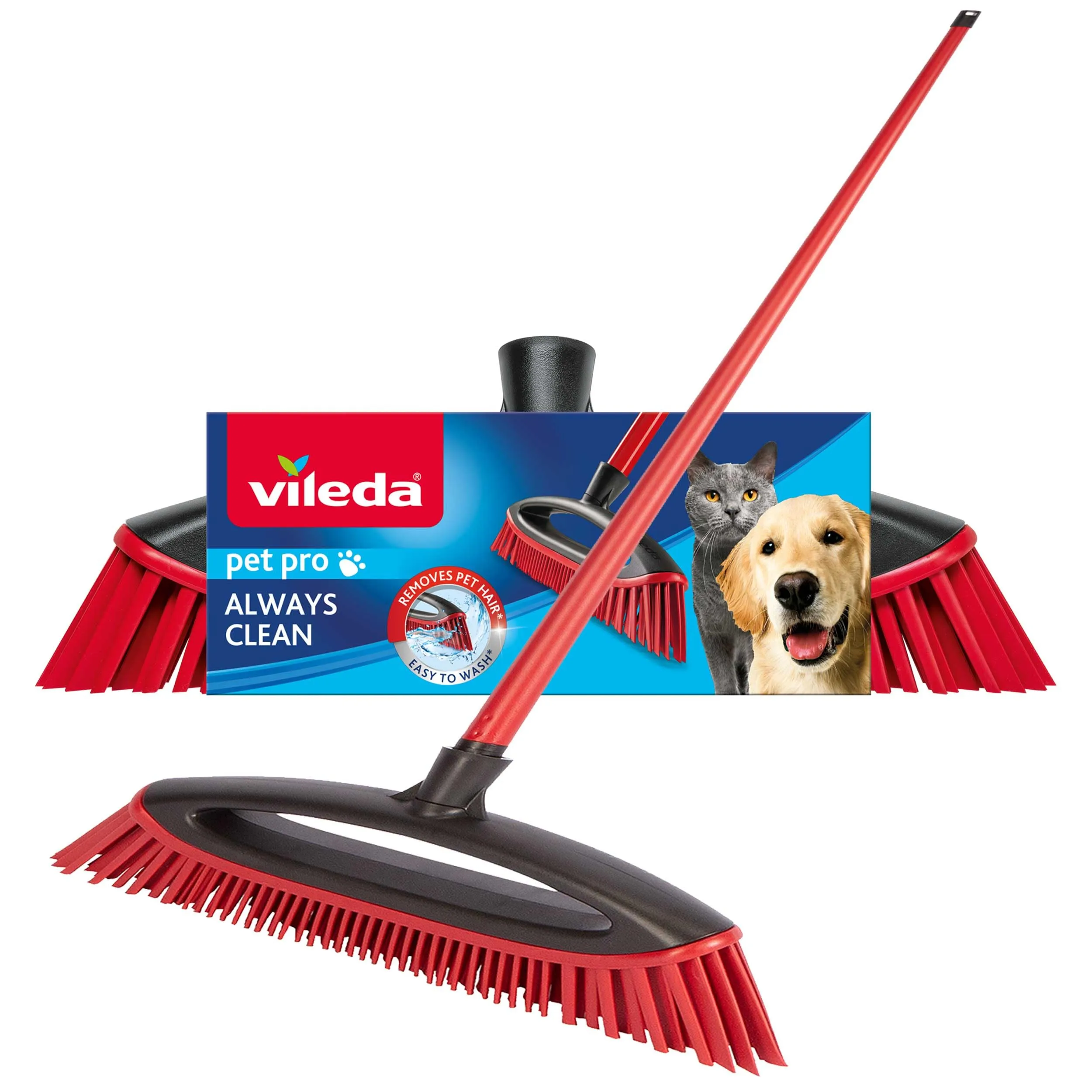 Vileda Pet Pro Always Clean - Scopa in gomma perfetta per rimuovere i peli di animali domestici, attira e raccoglie sporco e peli di animali domestici, sicura ed efficace per tutti i pavimenti, facile - immagine 2