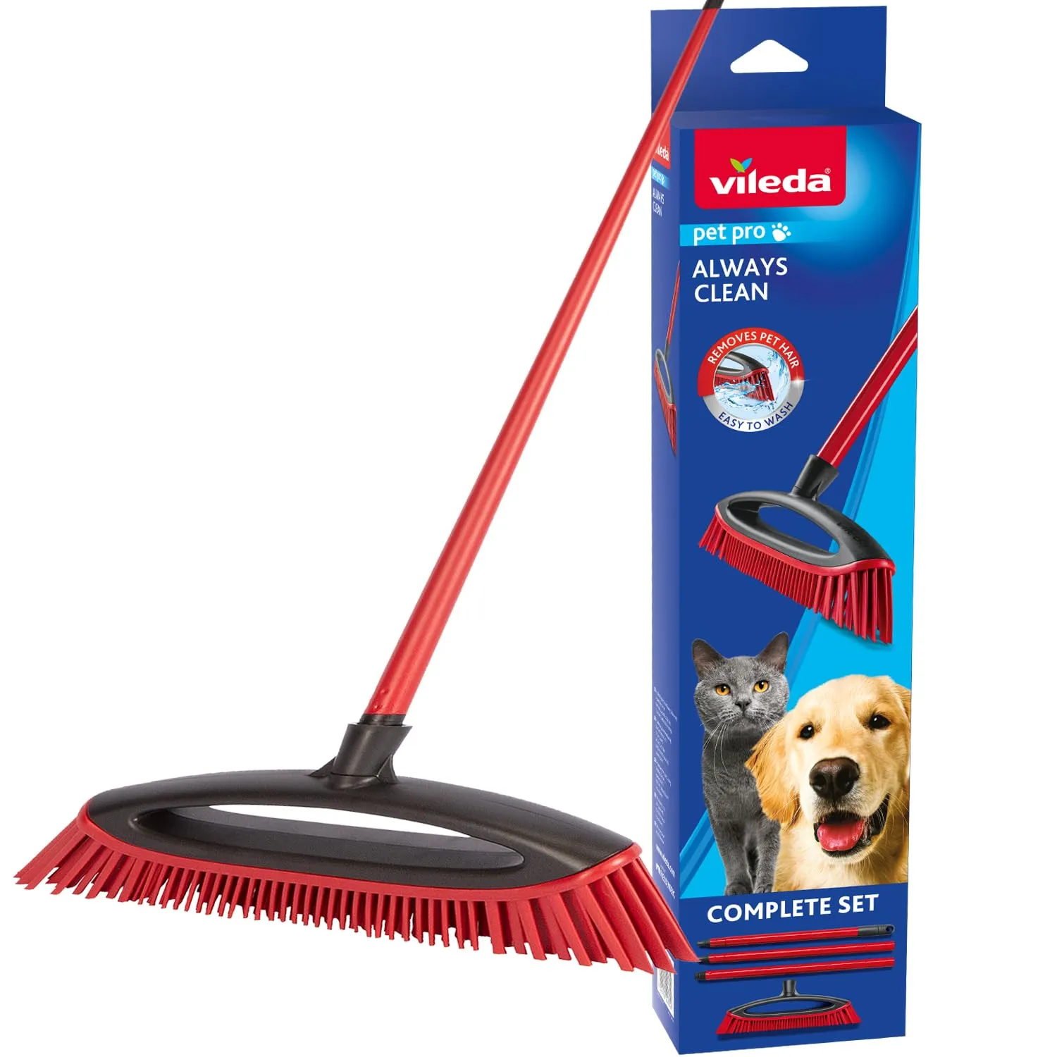 Vileda Pet Pro Always Clean - Scopa in gomma perfetta per rimuovere i peli di animali domestici, attira e raccoglie sporco e peli di animali domestici, sicura ed efficace per tutti i pavimenti, facile - immagine 9