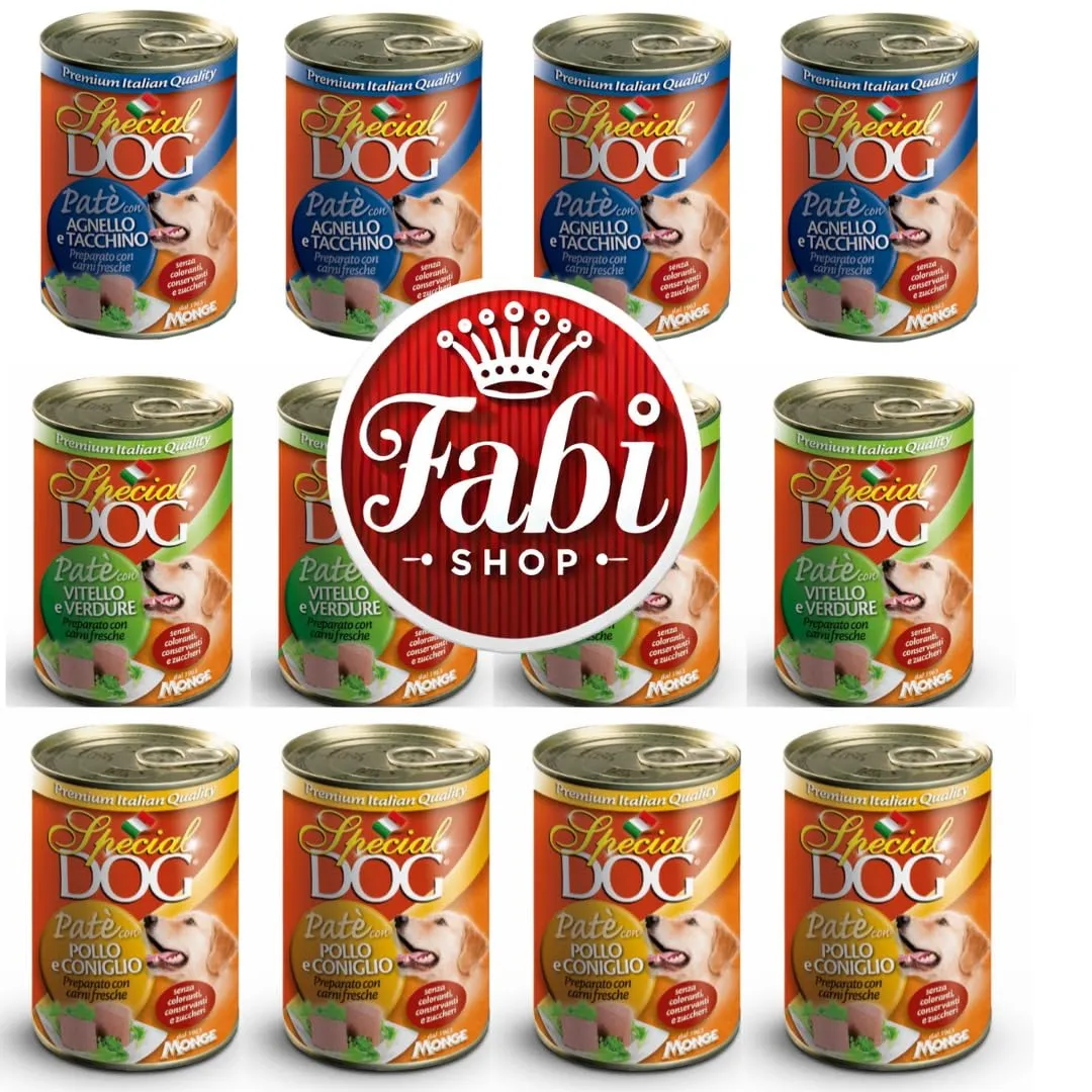MONGE SPECIAL DOG PATÉ DA 400 GR. CANE ADULTO - CIBO PER CANI - (12 Pezzi, Pollo/Coniglio, Vitello/Ortaggi, Agnello) - immagine 3