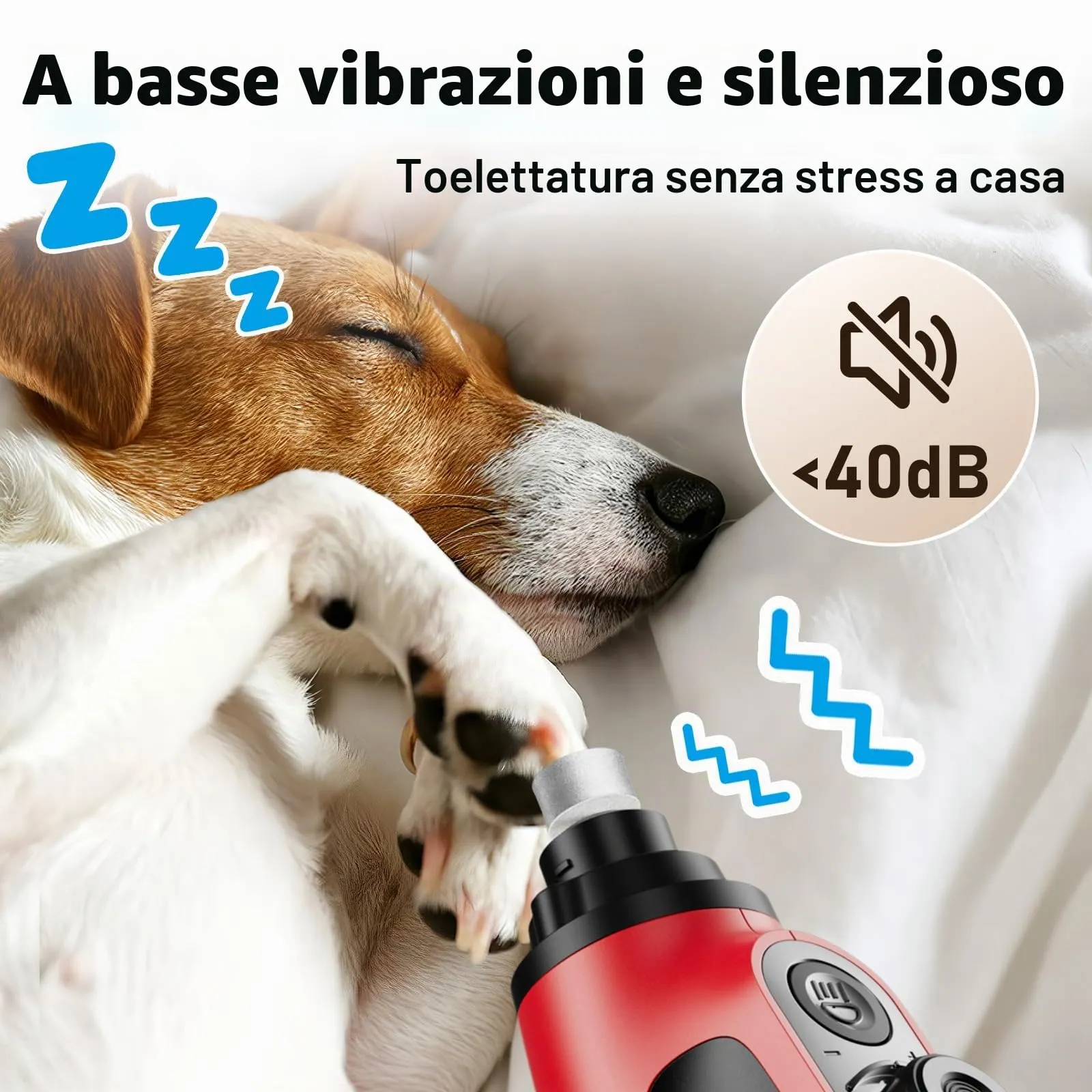Casfuy Smerigliatrice per unghie intelligente a 6 velocità, 50% in più di potenza per animali domestici, con 2 luci LED, silenzioso, ricaricabile, elettrico, per cani e gatti di taglia grande, media e - immagine 4