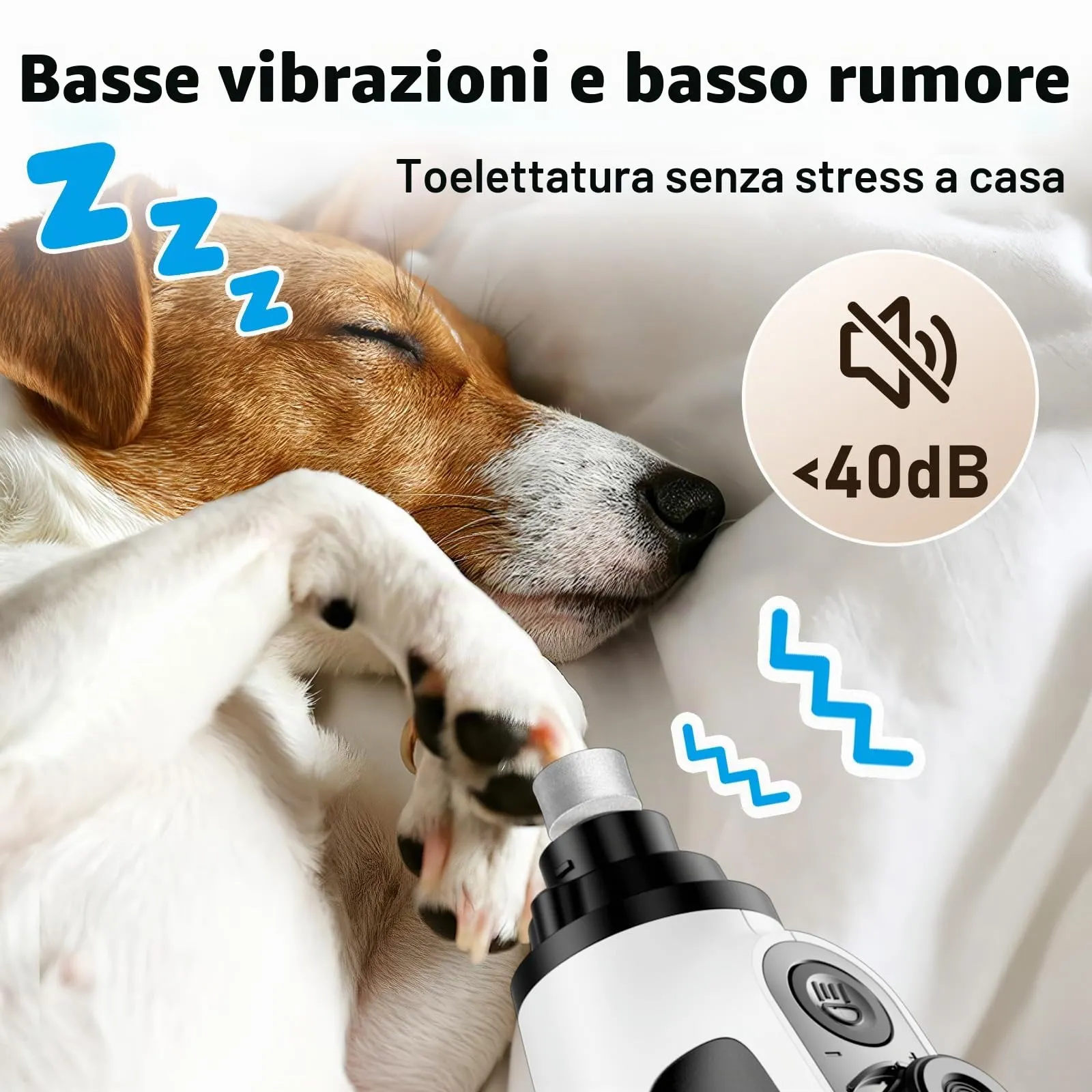 Casfuy Smerigliatrice per unghie intelligente a 6 velocità, 50% in più di potenza per animali domestici, con 2 luci LED, silenzioso, ricaricabile, elettrico, per cani e gatti di taglia grande, media e - immagine 4