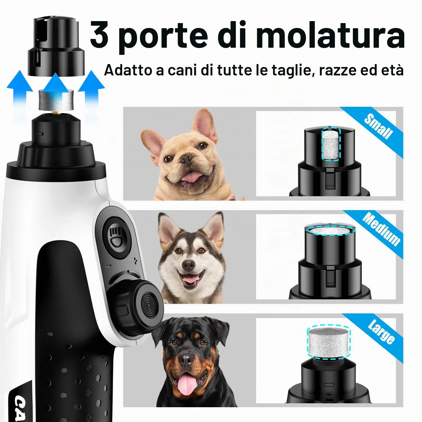 Casfuy Smerigliatrice per unghie intelligente a 6 velocità, 50% in più di potenza per animali domestici, con 2 luci LED, silenzioso, ricaricabile, elettrico, per cani e gatti di taglia grande, media e - immagine 8
