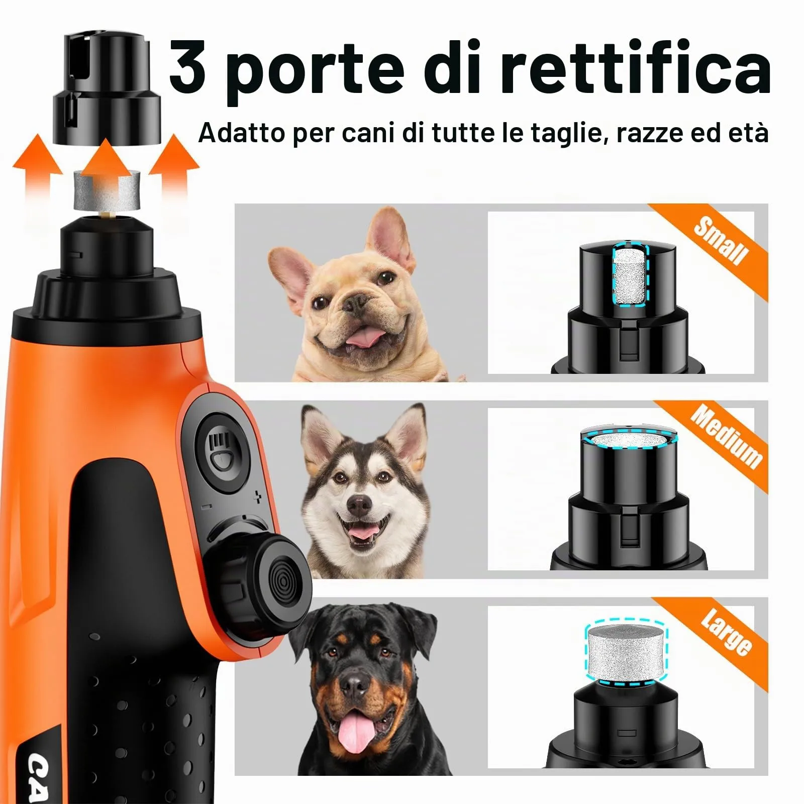 Casfuy Smerigliatrice per unghie intelligente a 6 velocità, 50% in più di potenza per animali domestici, con 2 luci LED, silenzioso, ricaricabile, elettrico, per cani e gatti di taglia grande, media e - immagine 8