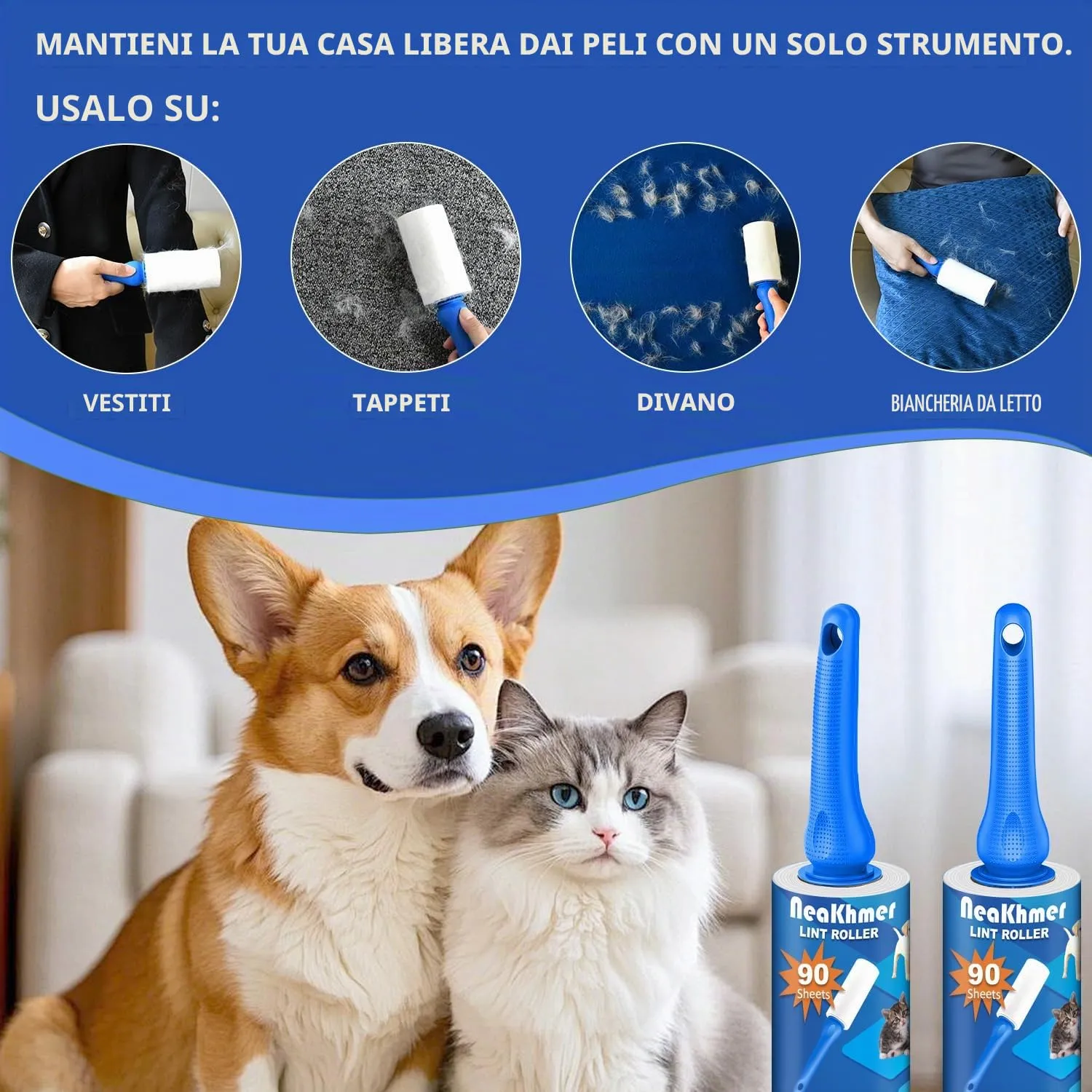 Rotolo di lanugine per peli di animali – Confezione da 5 pezzi da 450 fogli – Easy Peel – Rotoli di lanugine per vestiti e mobili - immagine 5
