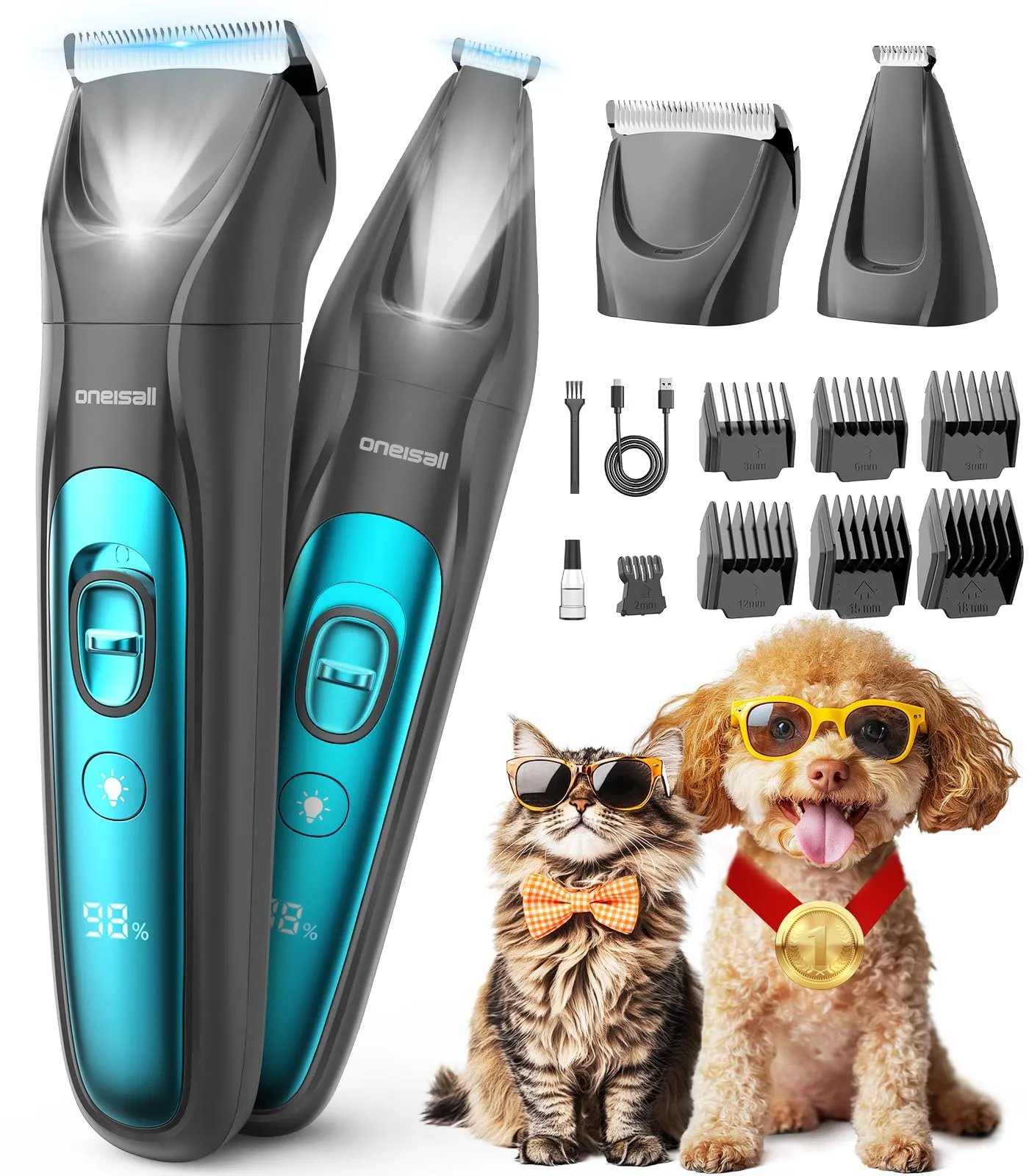 oneisall Tosatrice per Cane Gatto con Luce LED (Blu, 2-in-1) - immagine 1