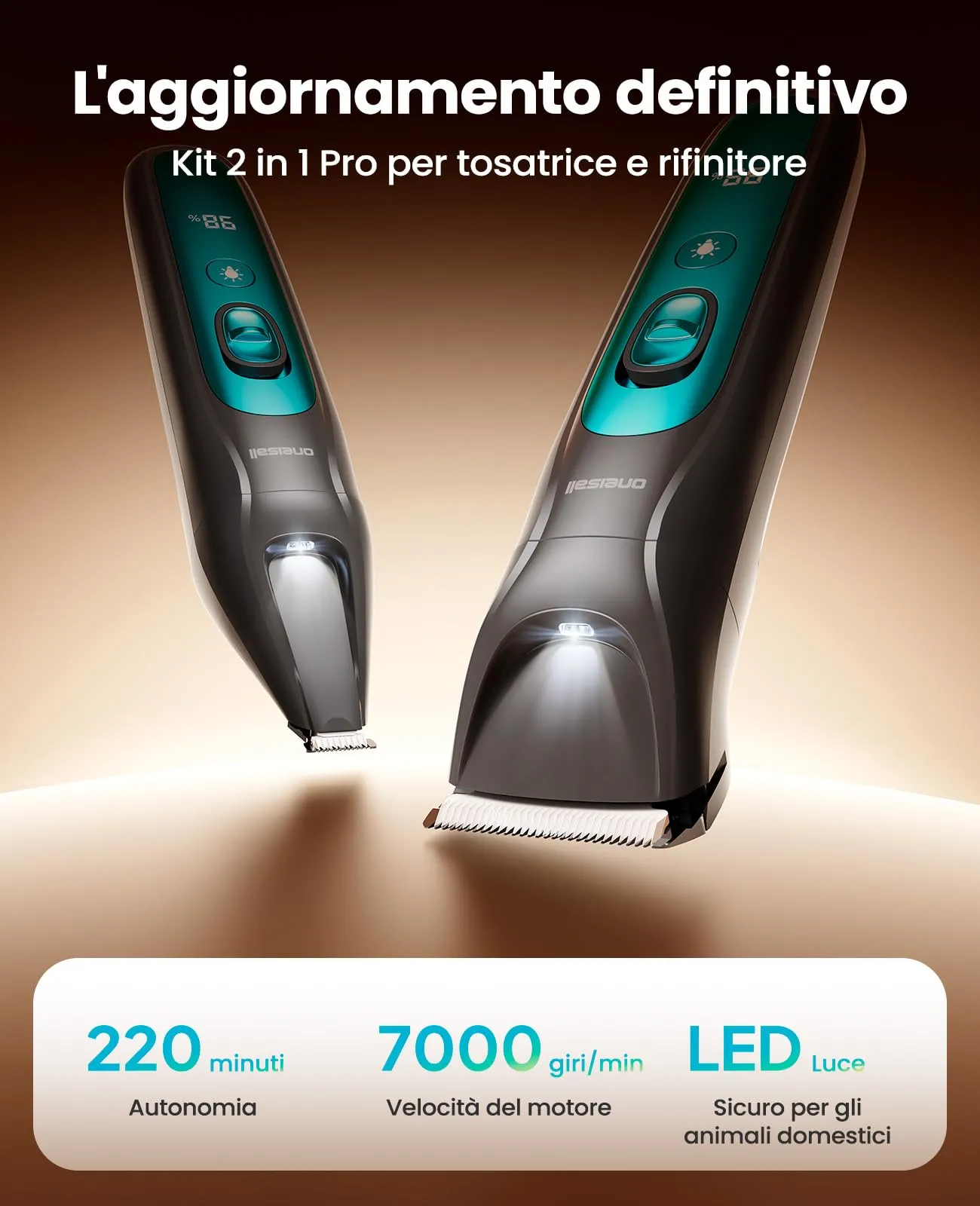 oneisall Tosatrice per Cane Gatto con Luce LED (Blu, 2-in-1) - immagine 3