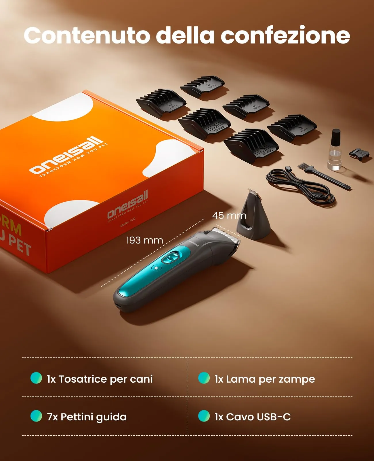 oneisall Tosatrice per Cane Gatto con Luce LED (Blu, 2-in-1) - immagine 8