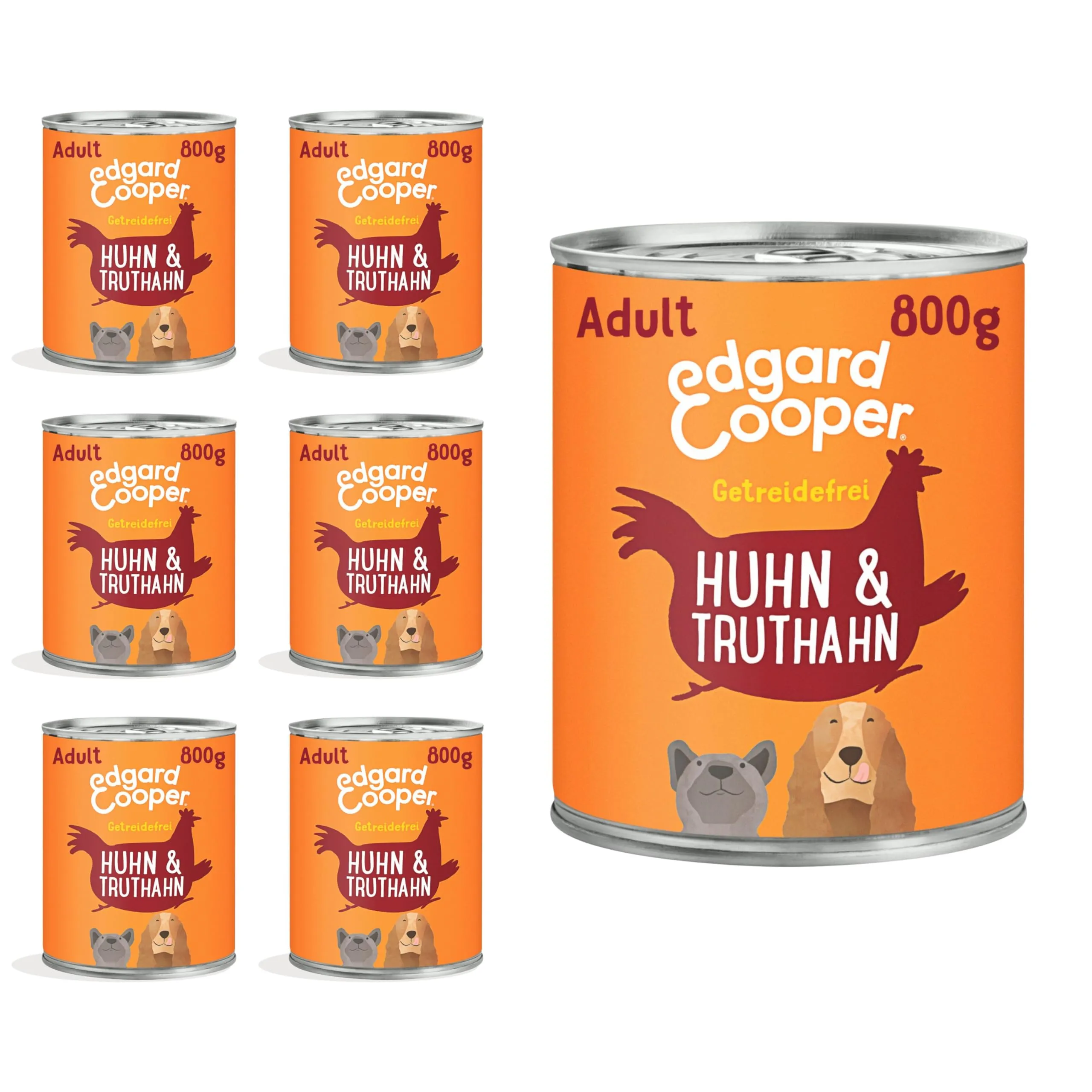 Edgard & Cooper cibo umido per cani (pollo e tacchino, 800 g x 6), cibo per cani bagnato 800 g senza cereali, ingredienti naturali e carne fresca, pieno di aminoacidi essenziali - immagine 1
