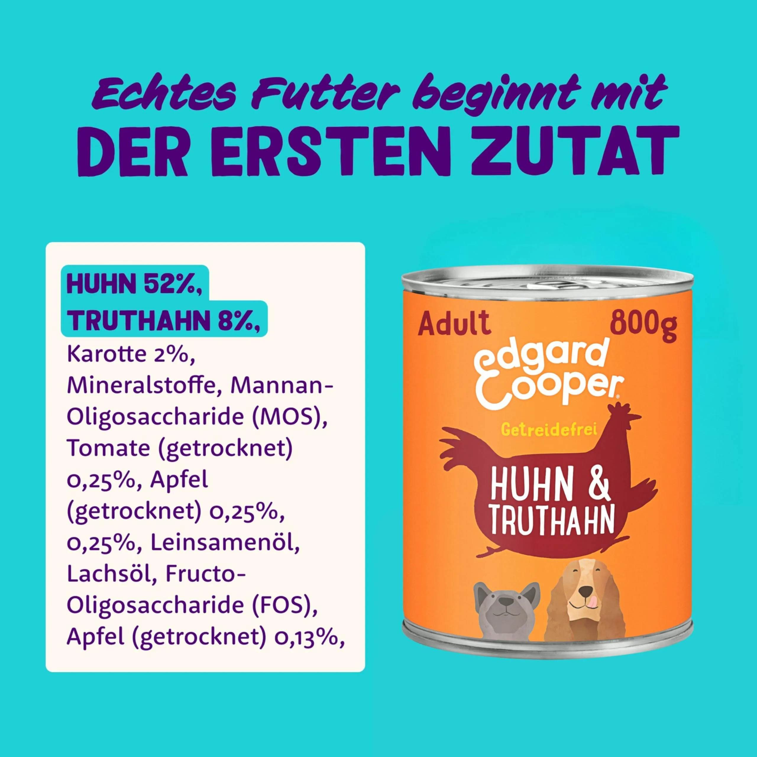 Edgard & Cooper cibo umido per cani (pollo e tacchino, 800 g x 6), cibo per cani bagnato 800 g senza cereali, ingredienti naturali e carne fresca, pieno di aminoacidi essenziali - immagine 4