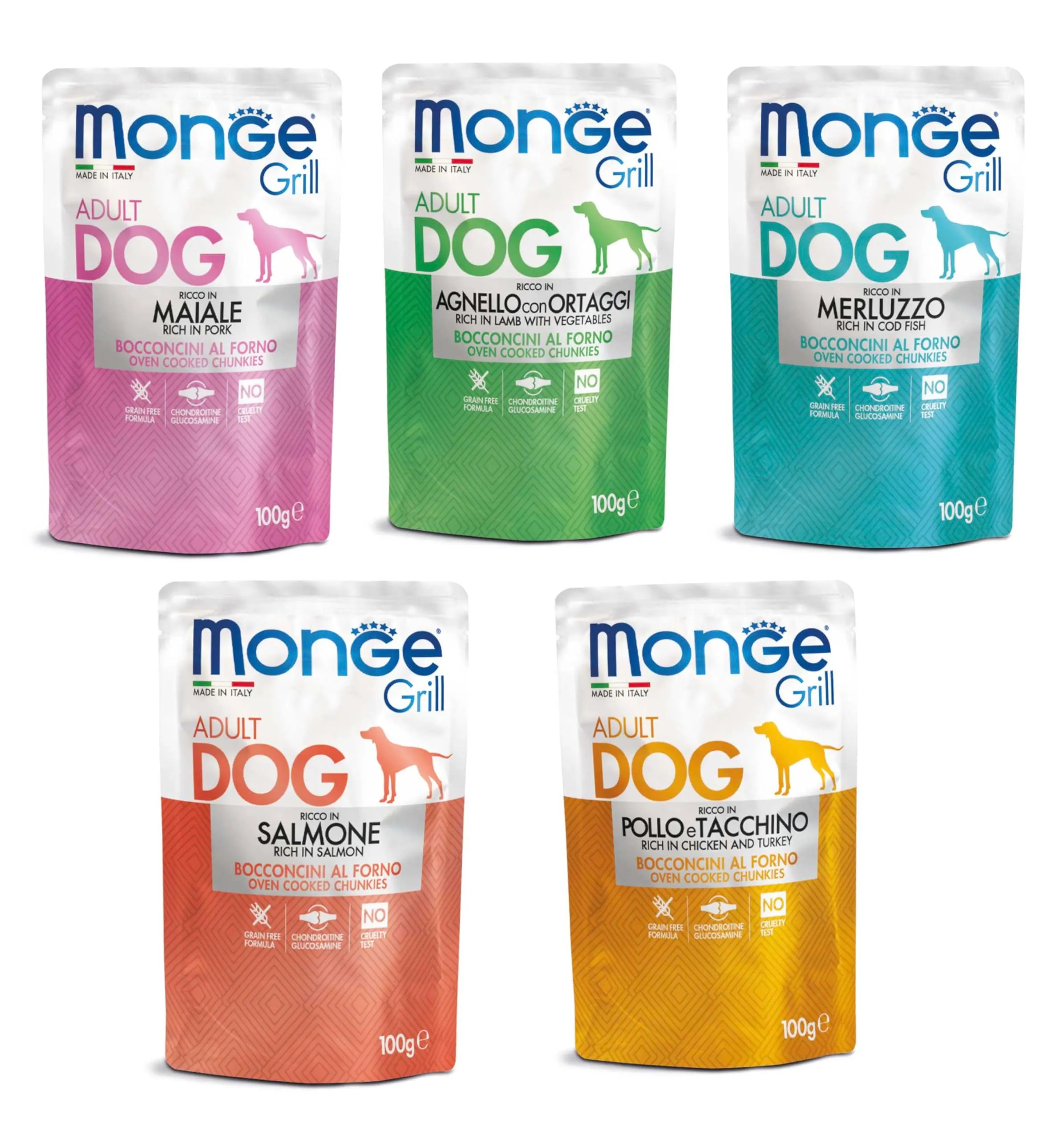 Monge Grill Bocconcini Adult Dog Misto, Cibo Umido per Cani, 100g, 24 bustine - immagine 1
