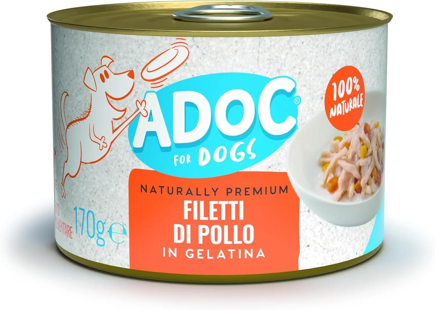Adoc Naturally Premium, Cibo Umido Complementare per Cani Filetti di Pollo, 24 Lattine da 170 grammi in Gelatina Senza Conservanti e Coloranti - immagine 1