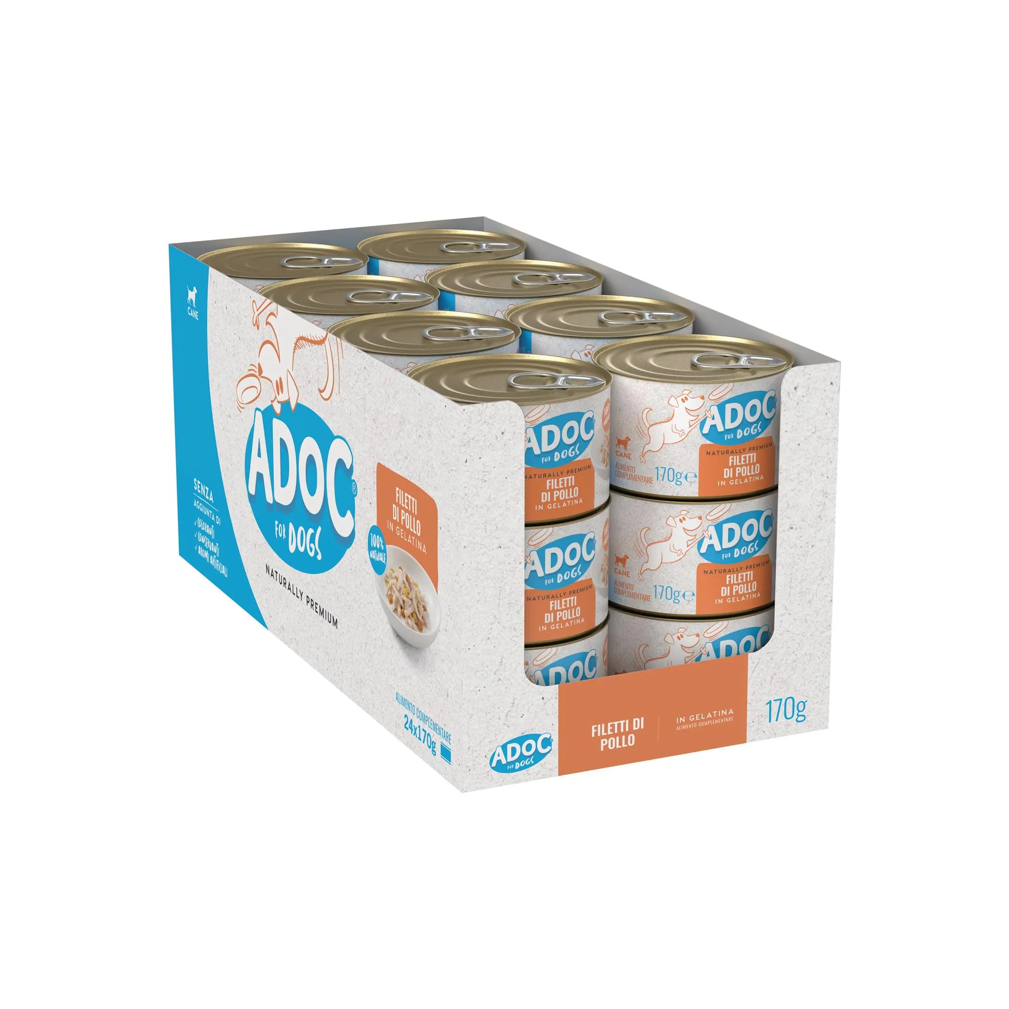 Adoc Naturally Premium, Cibo Umido Complementare per Cani Filetti di Pollo, 24 Lattine da 170 grammi in Gelatina Senza Conservanti e Coloranti - immagine 4