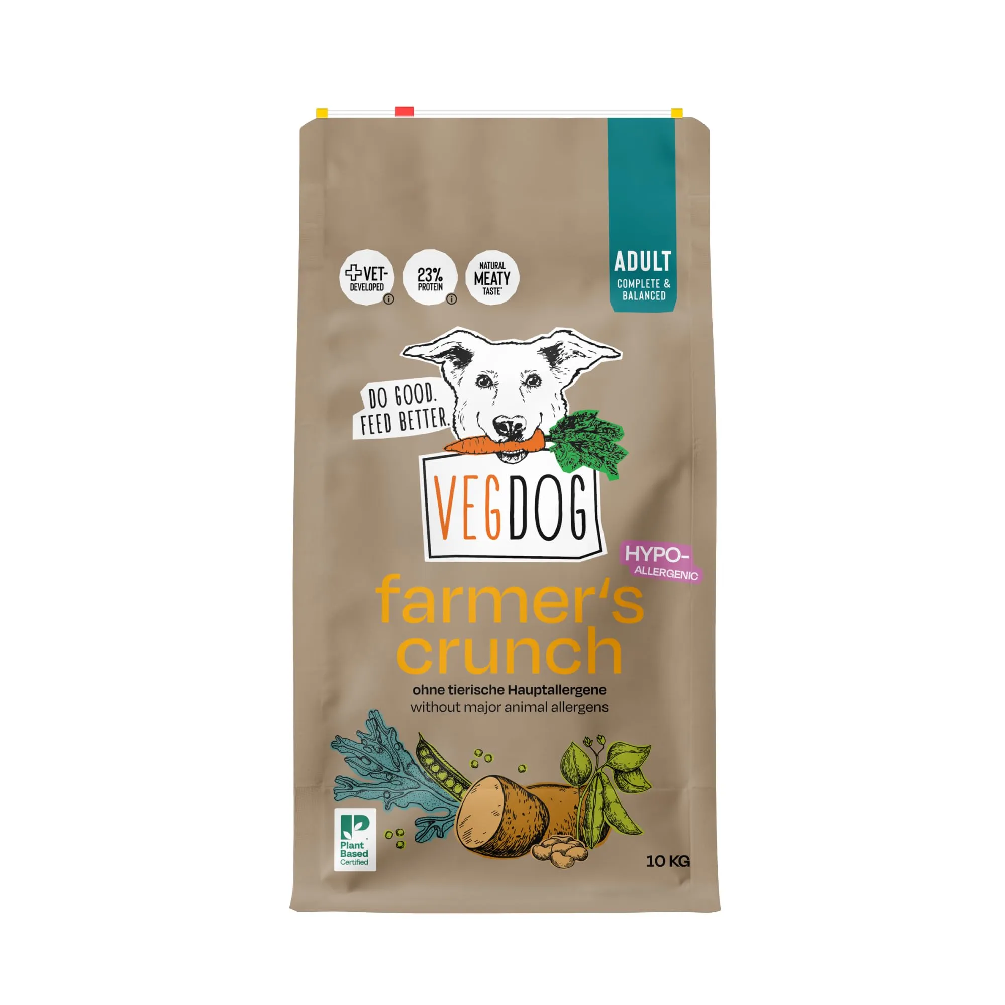 VEGDOG Farmer's Crunch Crocchette Ipoallergeniche (10 kg) | Cani Adulti | Senza Glutine e Soia, Povero di Purine | Alimento Completo per Allergici con Proteine di Patata - immagine 1
