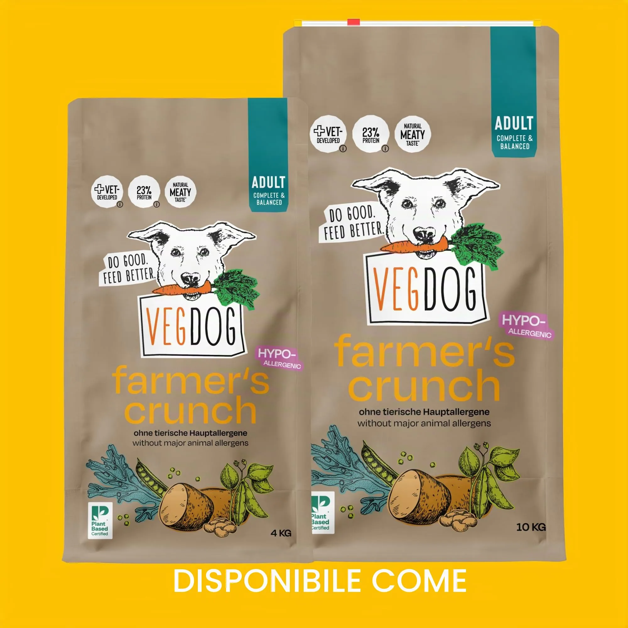 VEGDOG Farmer's Crunch Crocchette Ipoallergeniche (10 kg) | Cani Adulti | Senza Glutine e Soia, Povero di Purine | Alimento Completo per Allergici con Proteine di Patata - immagine 2
