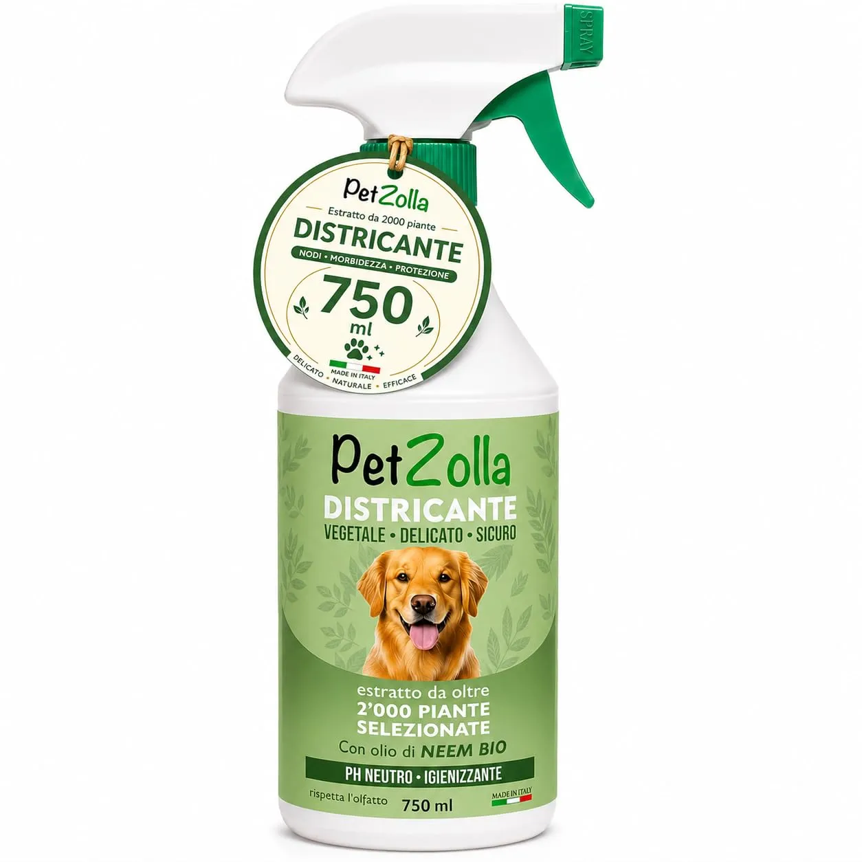 Spray districante sciogli nodi pelo cane 750ml, Districante pelo cane con Olio di Neem Bio, Argan e Timo, protegge nutre ed igienizza, delicato ed efficacie, Made in Italy - immagine 1