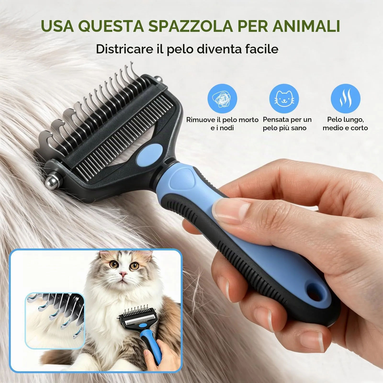 Spazzola per Cani & Pelo, Professionale Pettine Gatti per Pelo (blu) - immagine 2
