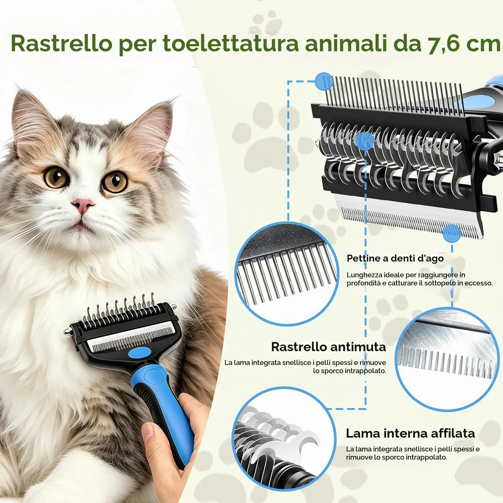 Spazzola per Cani & Pelo, Professionale Pettine Gatti per Pelo (blu) - immagine 3