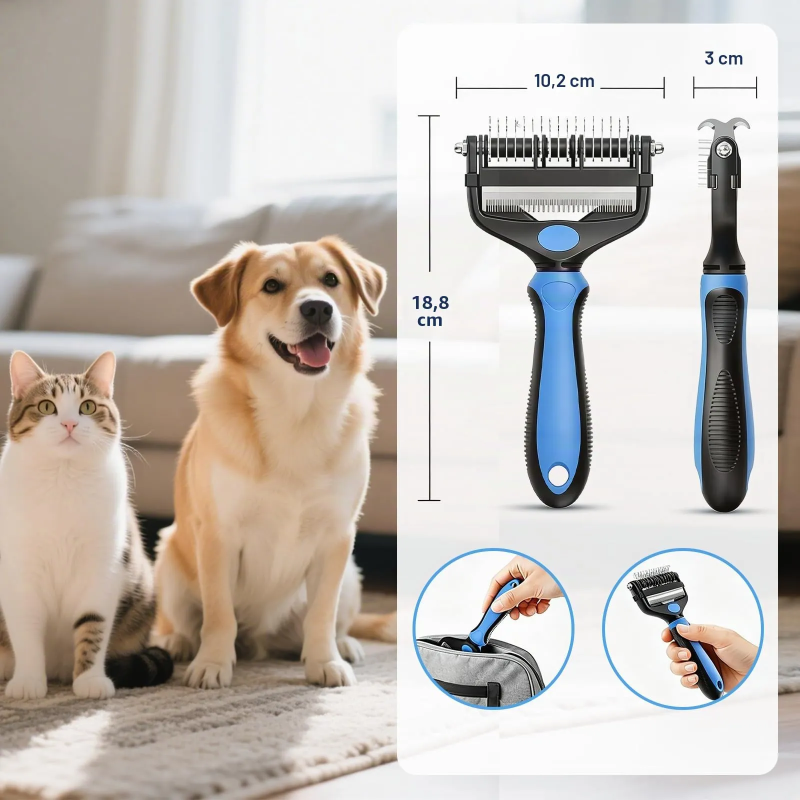 Spazzola per Cani & Pelo, Professionale Pettine Gatti per Pelo (blu) - immagine 6