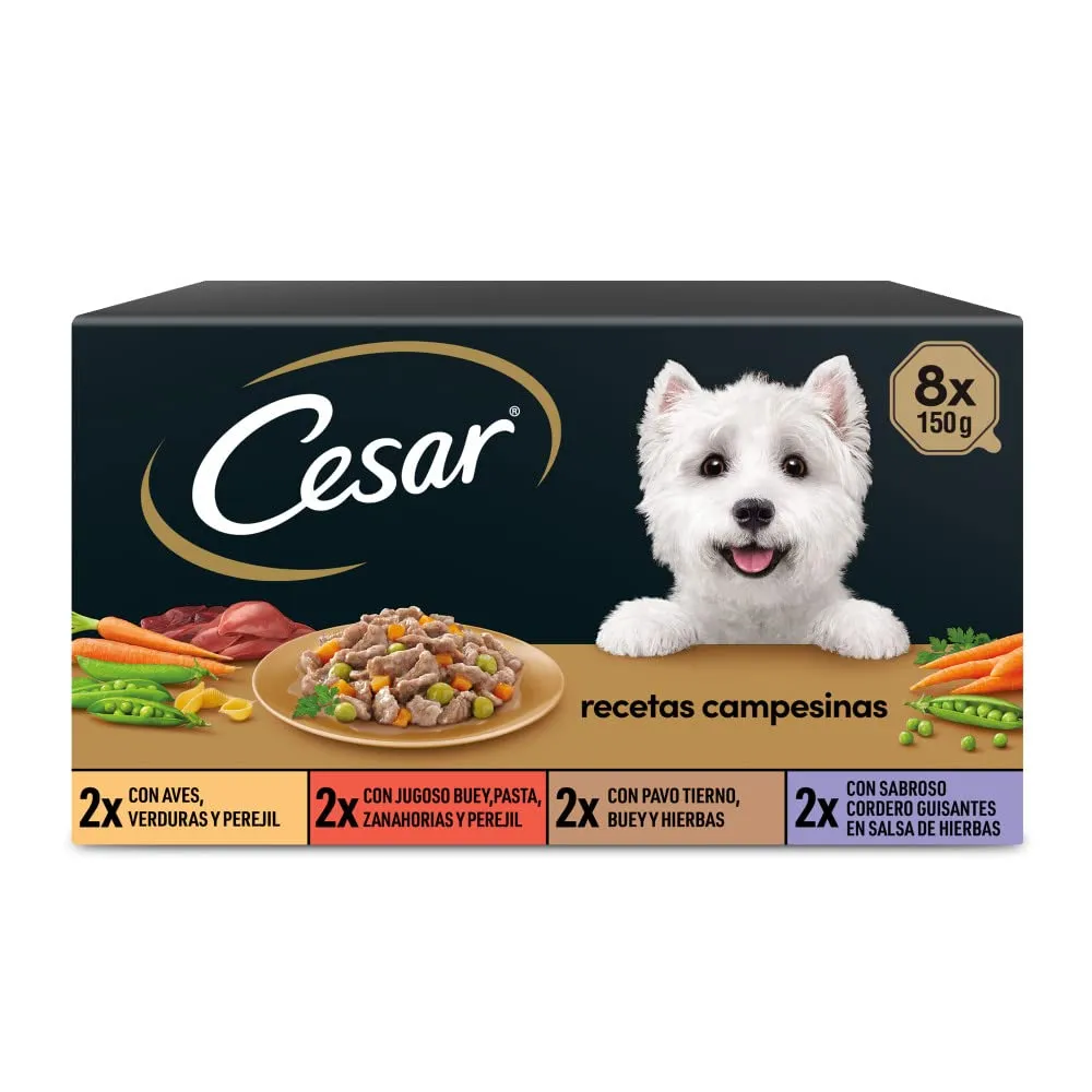 Cesar Multipack di vasche da bagno inumidito in salsa, selezione ricette contadini (pack 3 x 8 Tarrin x 150g) - immagine 2