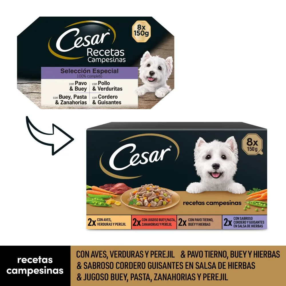 Cesar Multipack di vasche da bagno inumidito in salsa, selezione ricette contadini (pack 3 x 8 Tarrin x 150g) - immagine 7