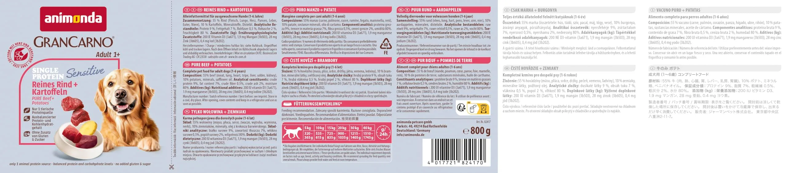 animonda GranCarno Sensitiv Adult cibo per cani, alimento umido per cani adulti, puro manzo + patate, 6 x 800 g - immagine 4