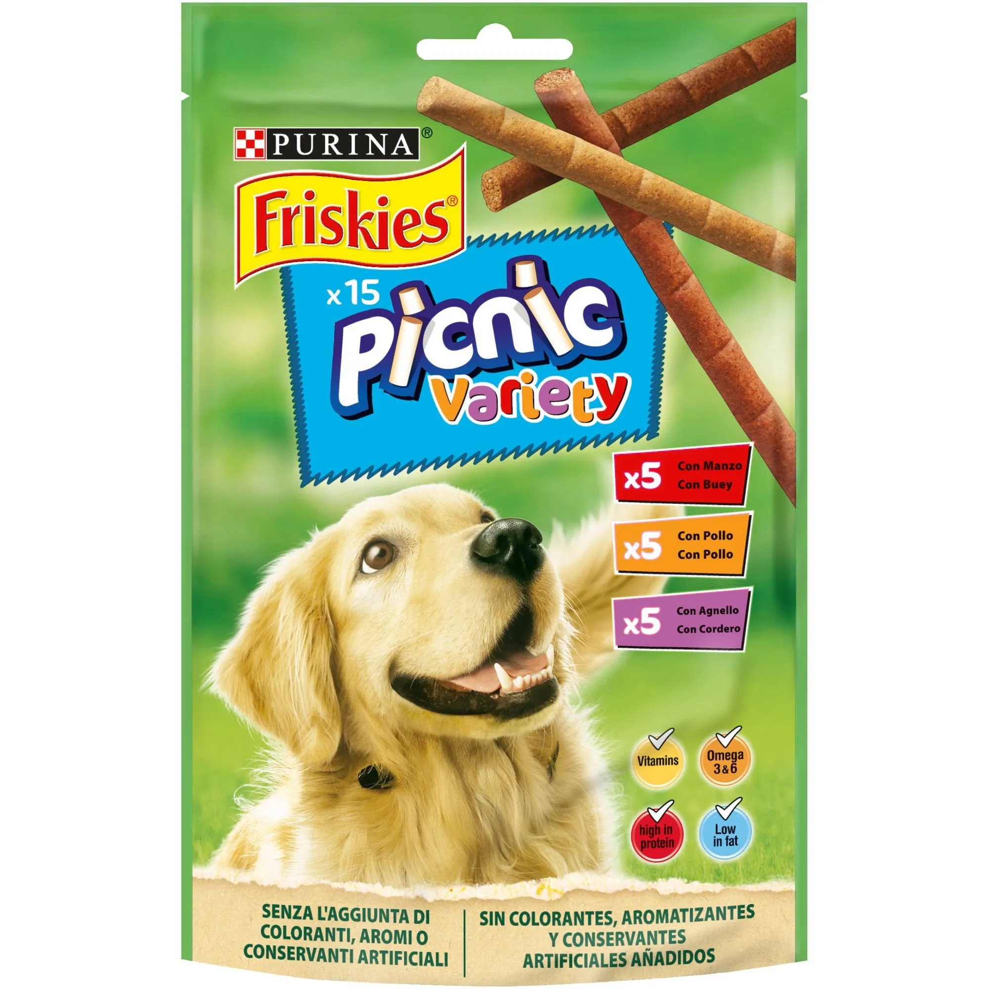 PURINA FRISKIES Picnic Snack per Cani Adulti con Formaggio e Manzo 8 Confezioni da 126g - immagine 1