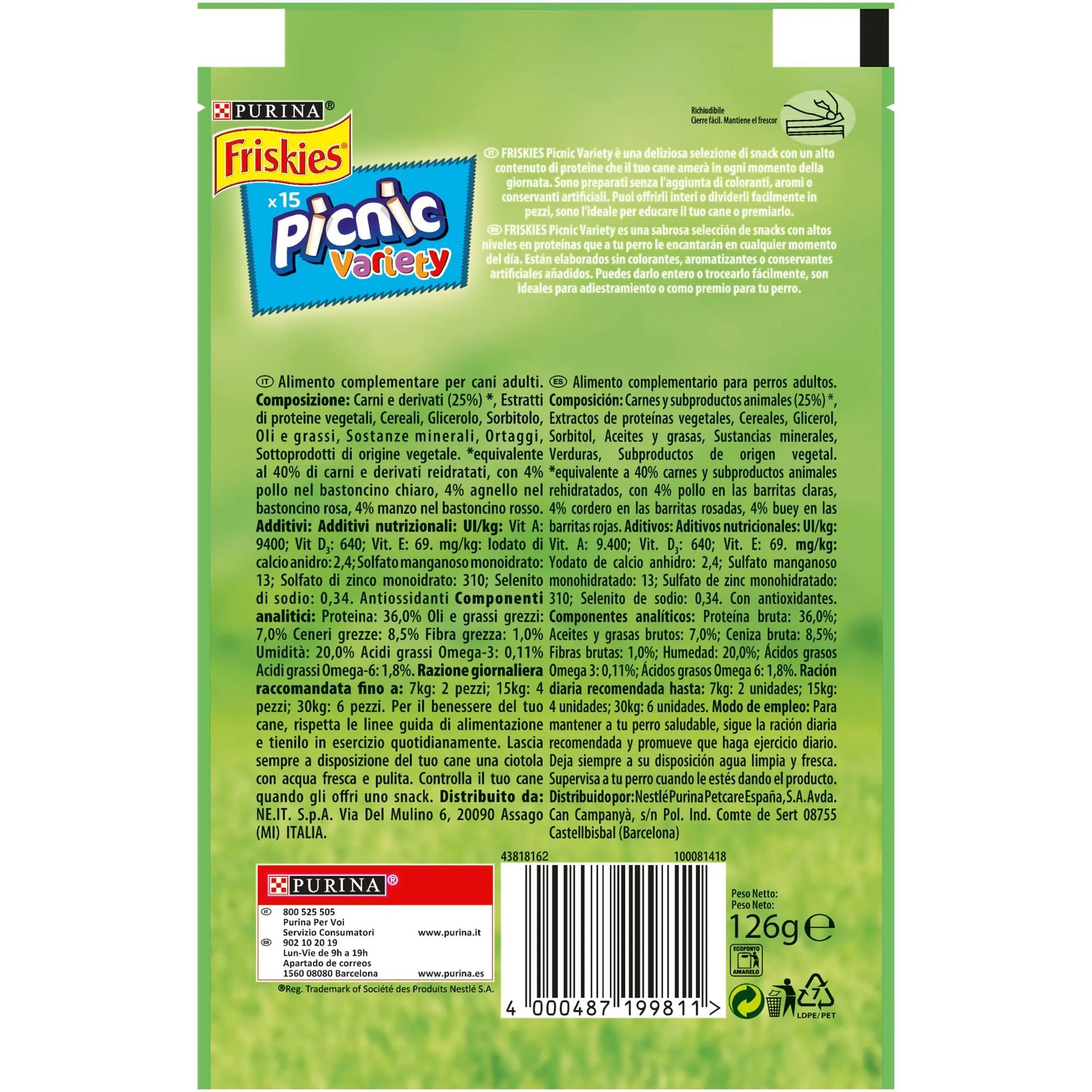 PURINA FRISKIES Picnic Snack per Cani Adulti con Formaggio e Manzo 8 Confezioni da 126g - immagine 2