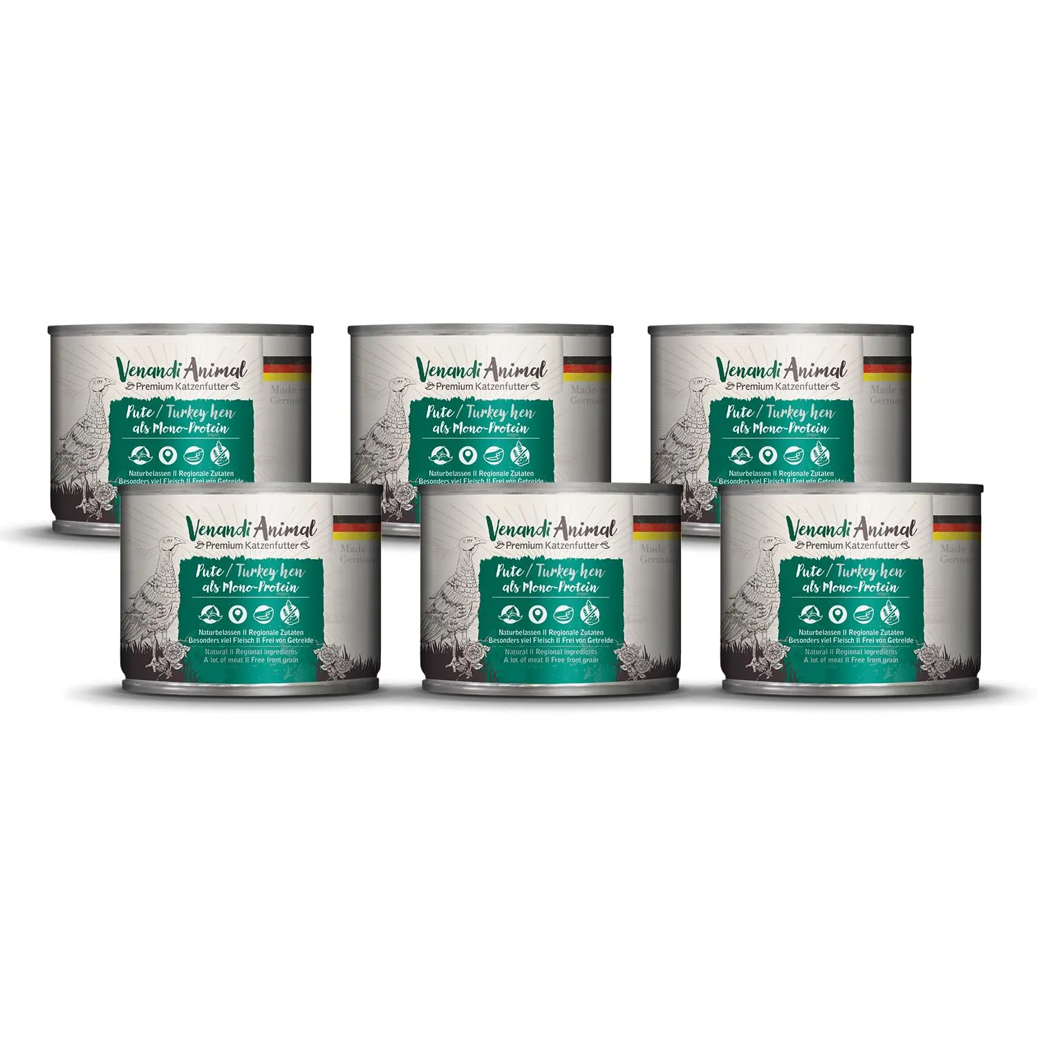 VenandiAnimal Mangime per Gatti Premium, Gallina di Tacchino Come Mono-Proteina, Senza Cereali - Pacco da 6 x 200 g - immagine 1