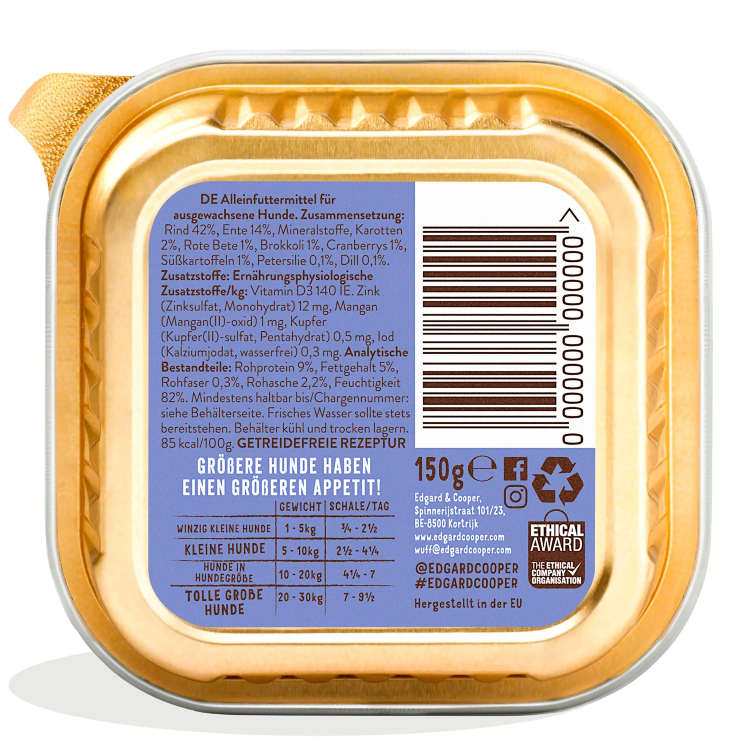 Edgard & Cooper Box patée cane adulti senza cereali cibo naturale 11x150g di manzo fresco e anatra, cibo sano, gustoso ed equilibrato - immagine 7