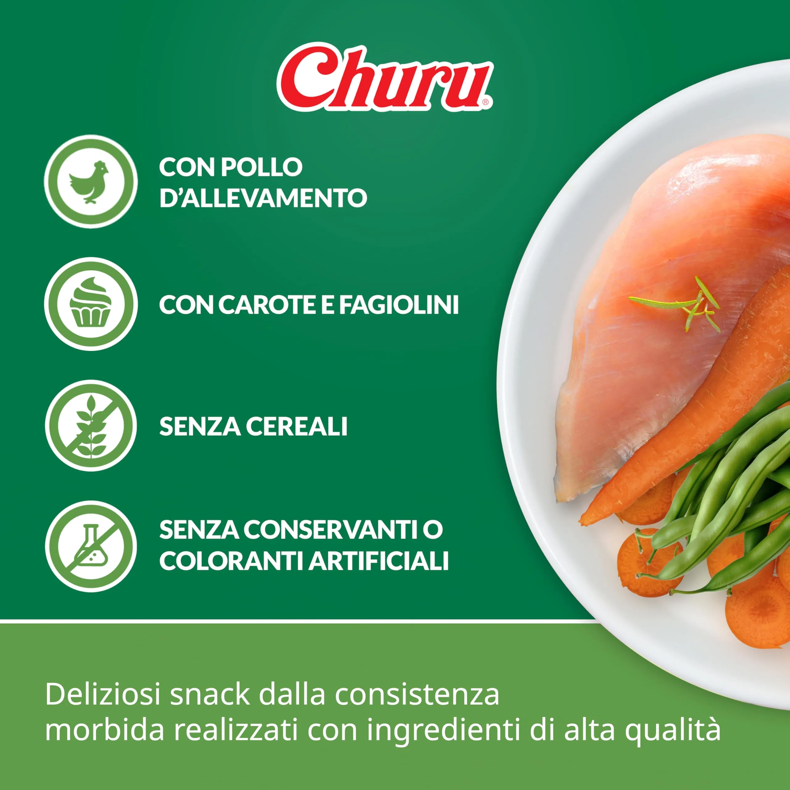 INABA Churu Snack per Cani Cremoso al Pollo e Verdure - 1 Pack (8 Stick x 20gr) - Premietti Cane Ipocalorici, Morbidi e Deliziosi - Cibo per Cani Senza Conservanti o Coloranti Artificiali, Grain-Free - immagine 2
