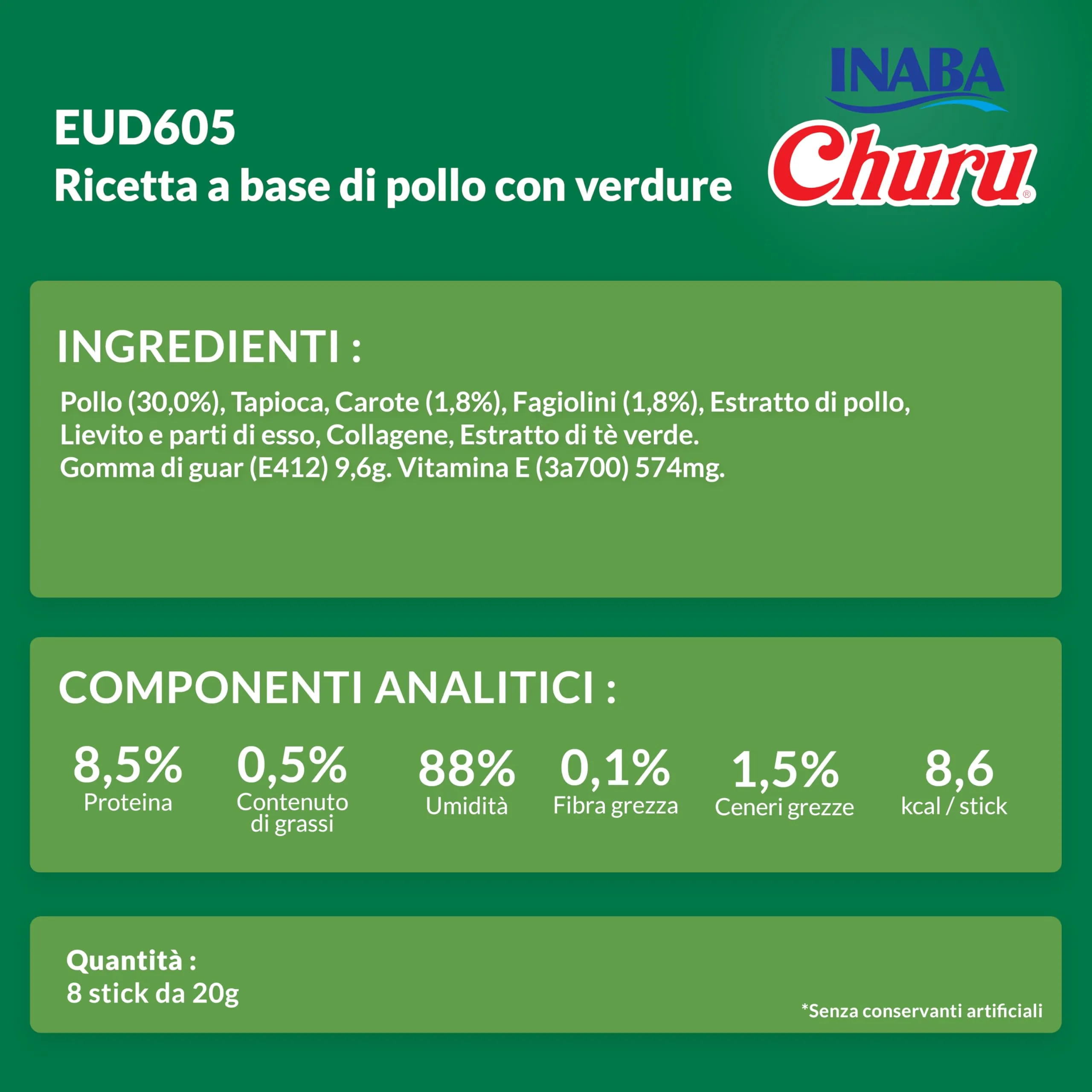INABA Churu Snack per Cani Cremoso al Pollo e Verdure - 1 Pack (8 Stick x 20gr) - Premietti Cane Ipocalorici, Morbidi e Deliziosi - Cibo per Cani Senza Conservanti o Coloranti Artificiali, Grain-Free - immagine 7