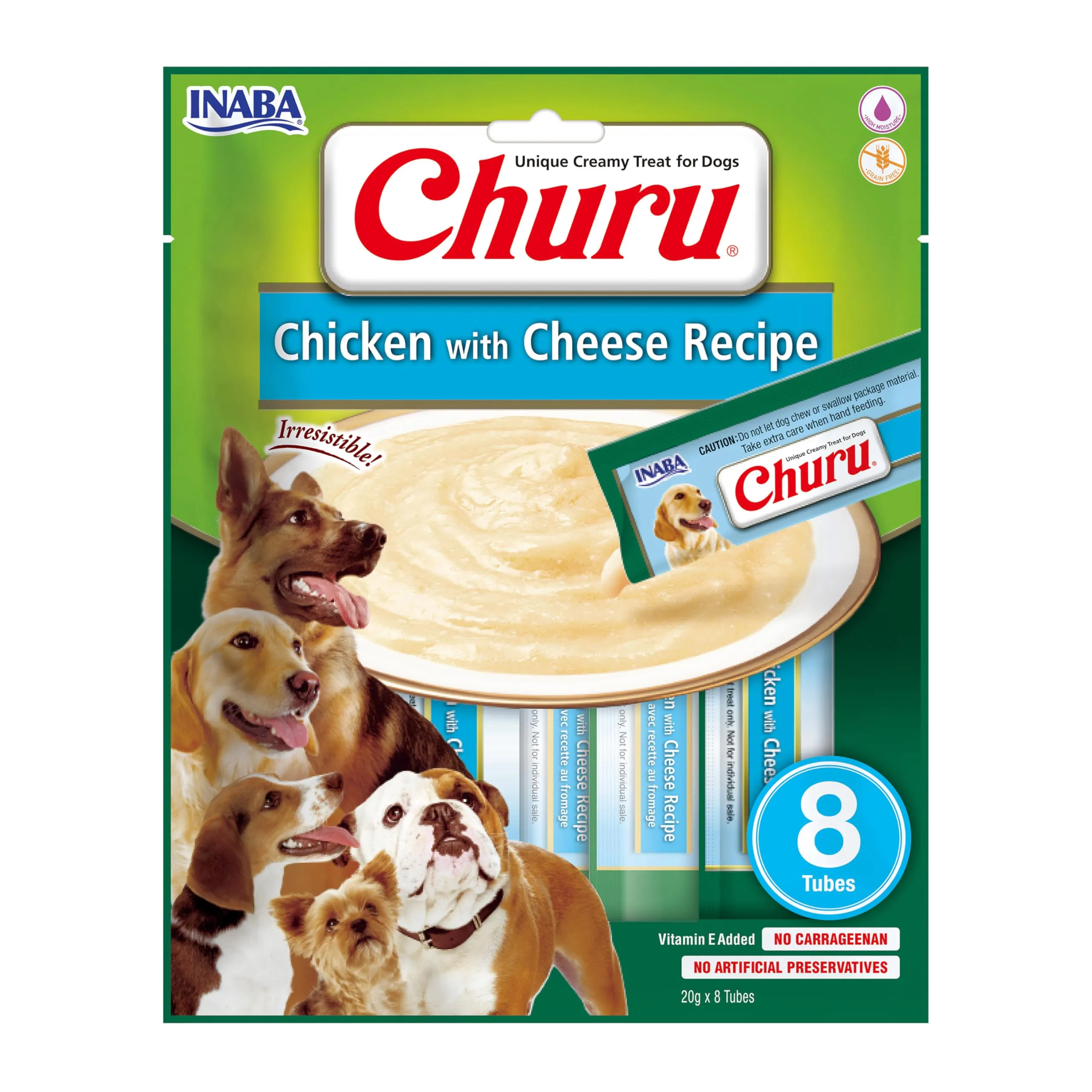 INABA Churu Snack per Cani Cremoso al Pollo e Formaggio - 1 Pack (8 Stick x 20gr) - Premietti per Cane Ipocalorici Morbidi e Deliziosi, Senza Conservanti o Coloranti Artificiali, Grain-Free - immagine 1