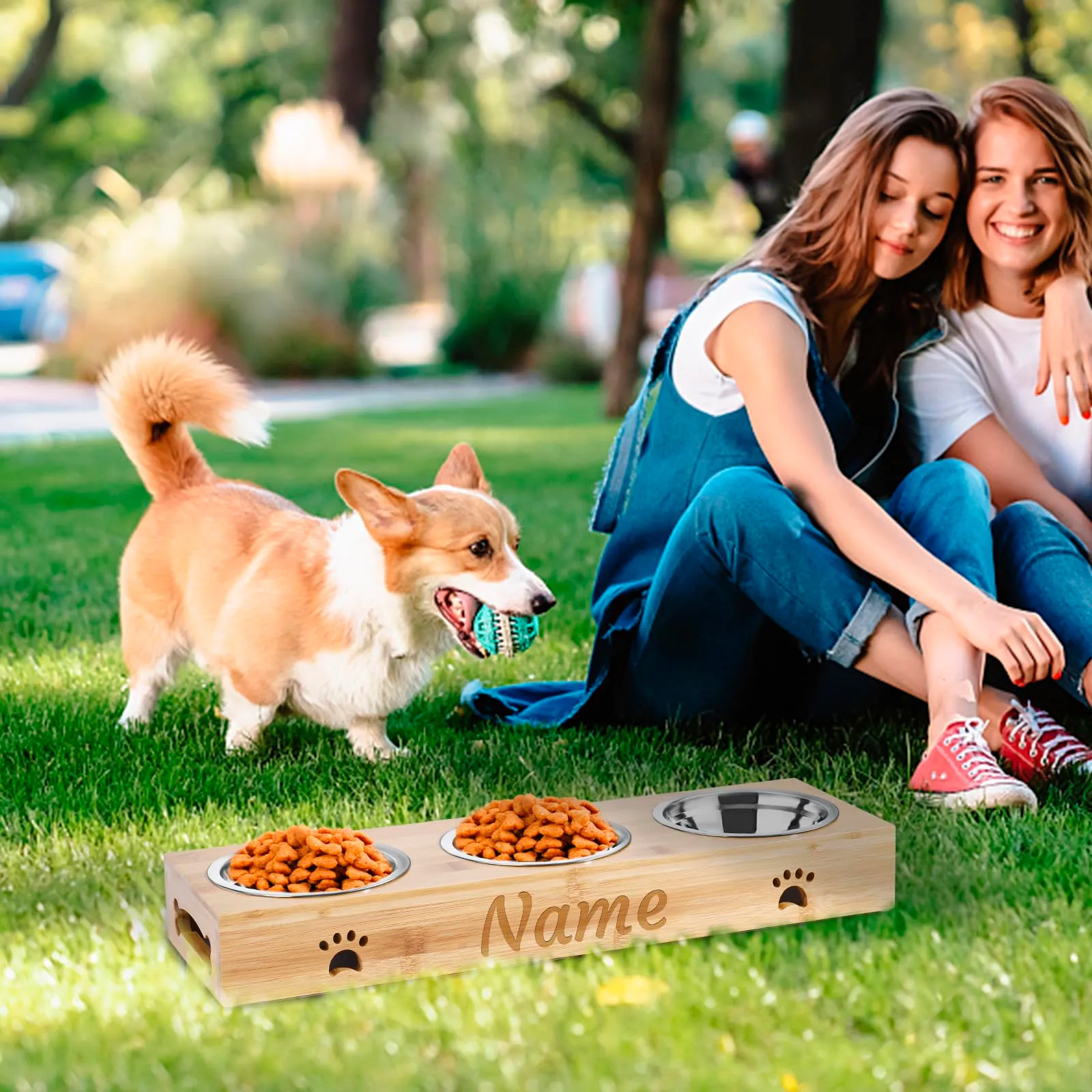 CGFN Ciotole Personalizzate per Cani e Gatti con Nome, Stazione di Alimentazione con Base in Bambù - Testo Personalizzabile (3 Ciotole) - immagine 6