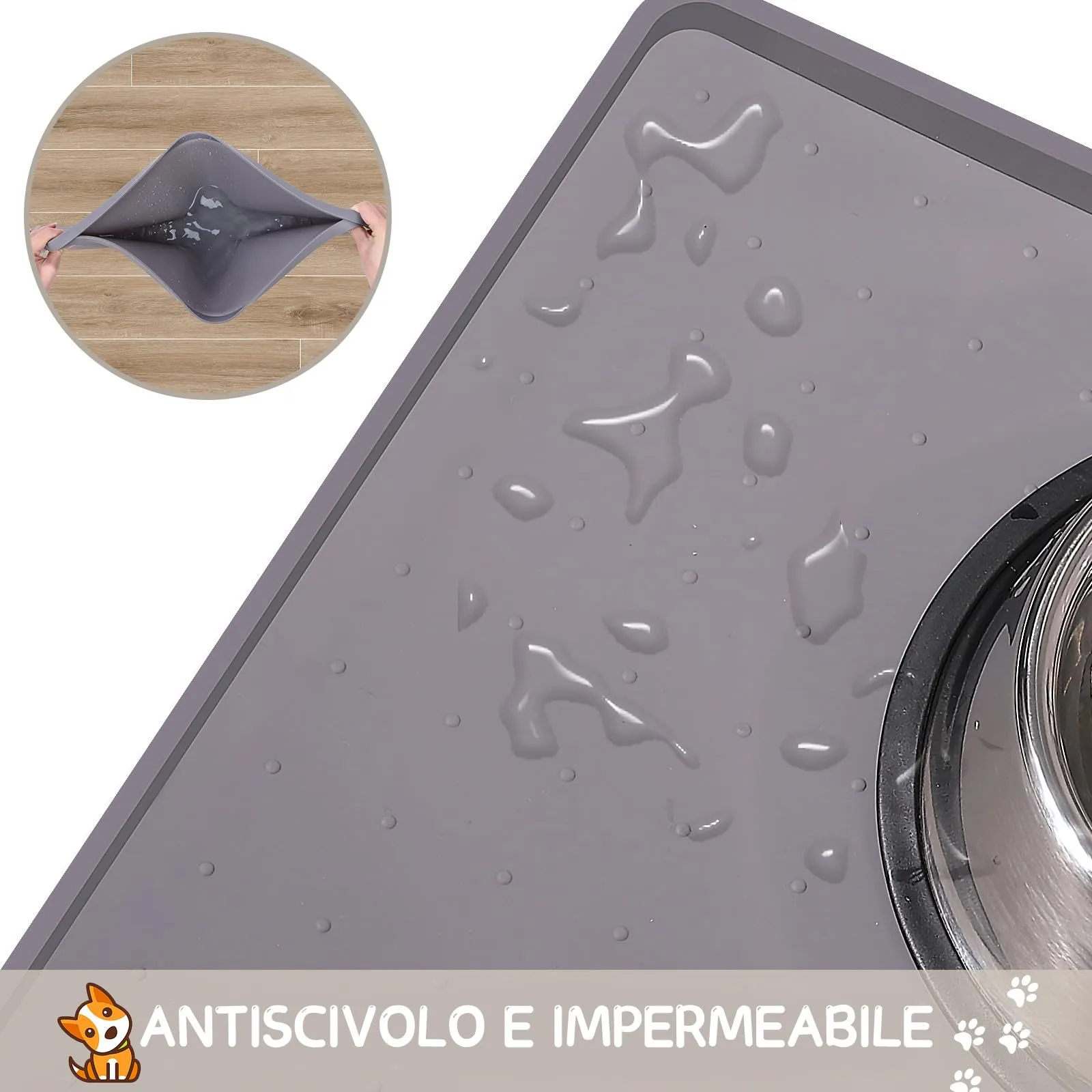 MateeyLife Tappetino Sottociotola per Cani Grande, Antiscivolo Tappetino Silicone Ciotole per Cani, Tappeto Ciotole Cane, Tovaglietta Silicone Cane, Sottociotola Cibo Gatti con Bordo, 45 x 30 cm - immagine 4