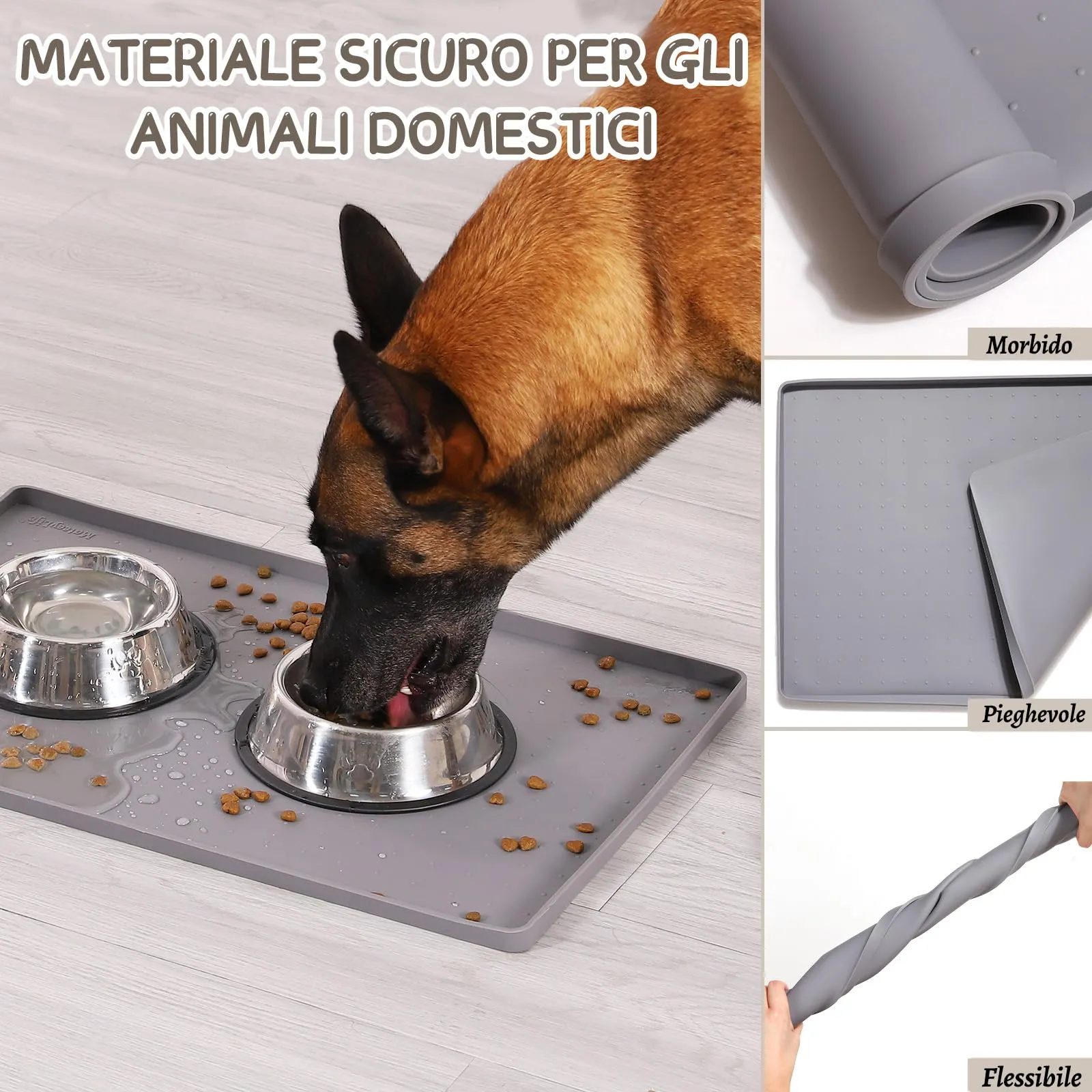 MateeyLife Tappetino Sottociotola per Cani Grande, Antiscivolo Tappetino Silicone Ciotole per Cani, Tappeto Ciotole Cane, Tovaglietta Silicone Cane, Sottociotola Cibo Gatti con Bordo, 45 x 30 cm - immagine 5