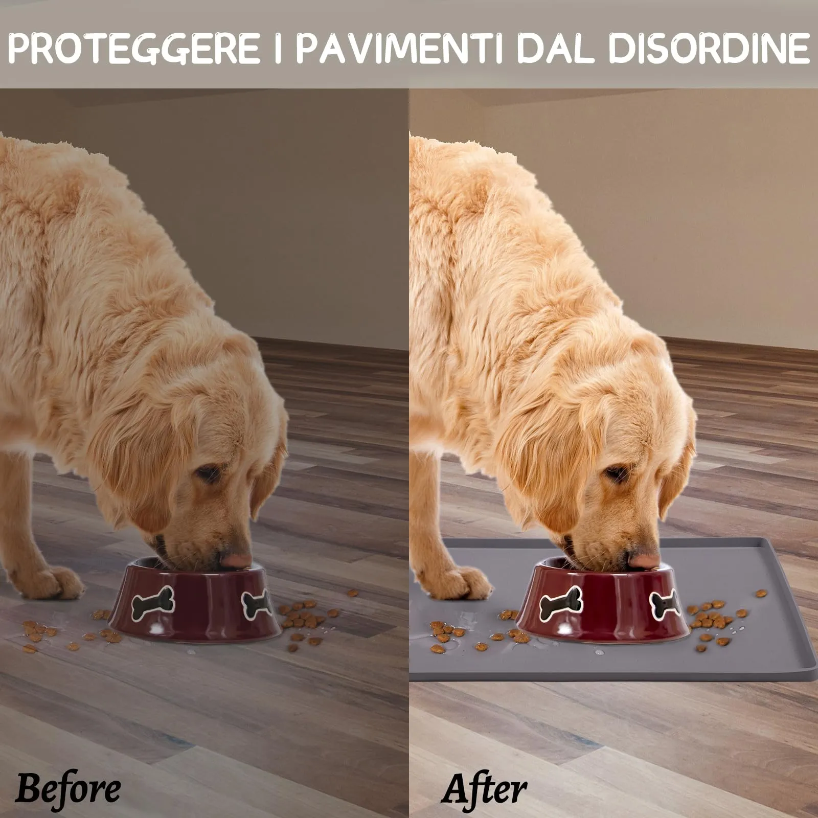 MateeyLife Tappetino Sottociotola per Cani Grande, Antiscivolo Tappetino Silicone Ciotole per Cani, Tappeto Ciotole Cane, Tovaglietta Silicone Cane, Sottociotola Cibo Gatti con Bordo, 45 x 30 cm - immagine 6