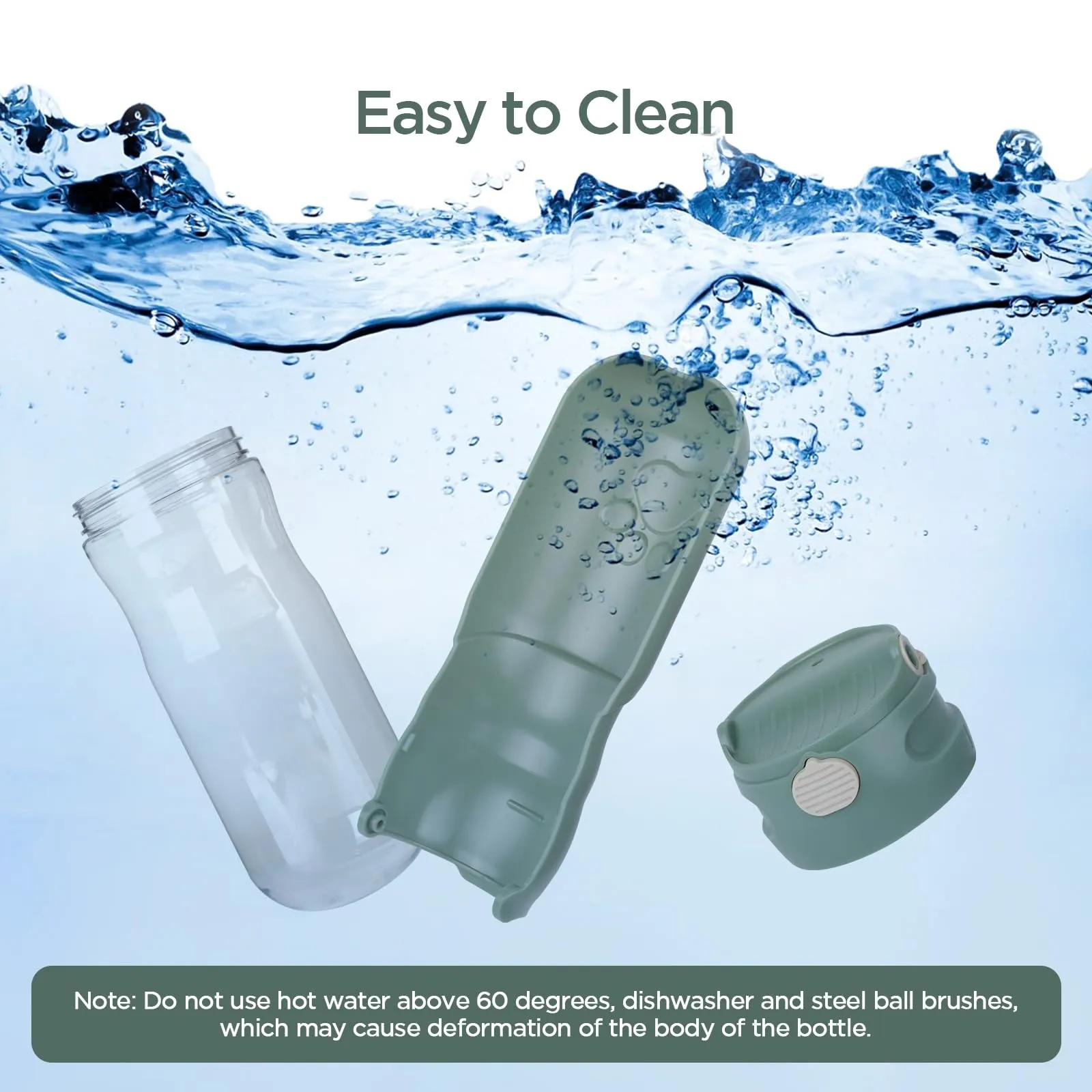 AiQInu 520ML Borraccia per Cani Portatile, 180° Ripiegabile Borraccia Cane, Antigoccia Dispenser Acqua Cani con Filtro a Carboni Attivi, Bottiglia Cani per Il Campeggio Quotidiano a Piedi, Verde - immagine 7