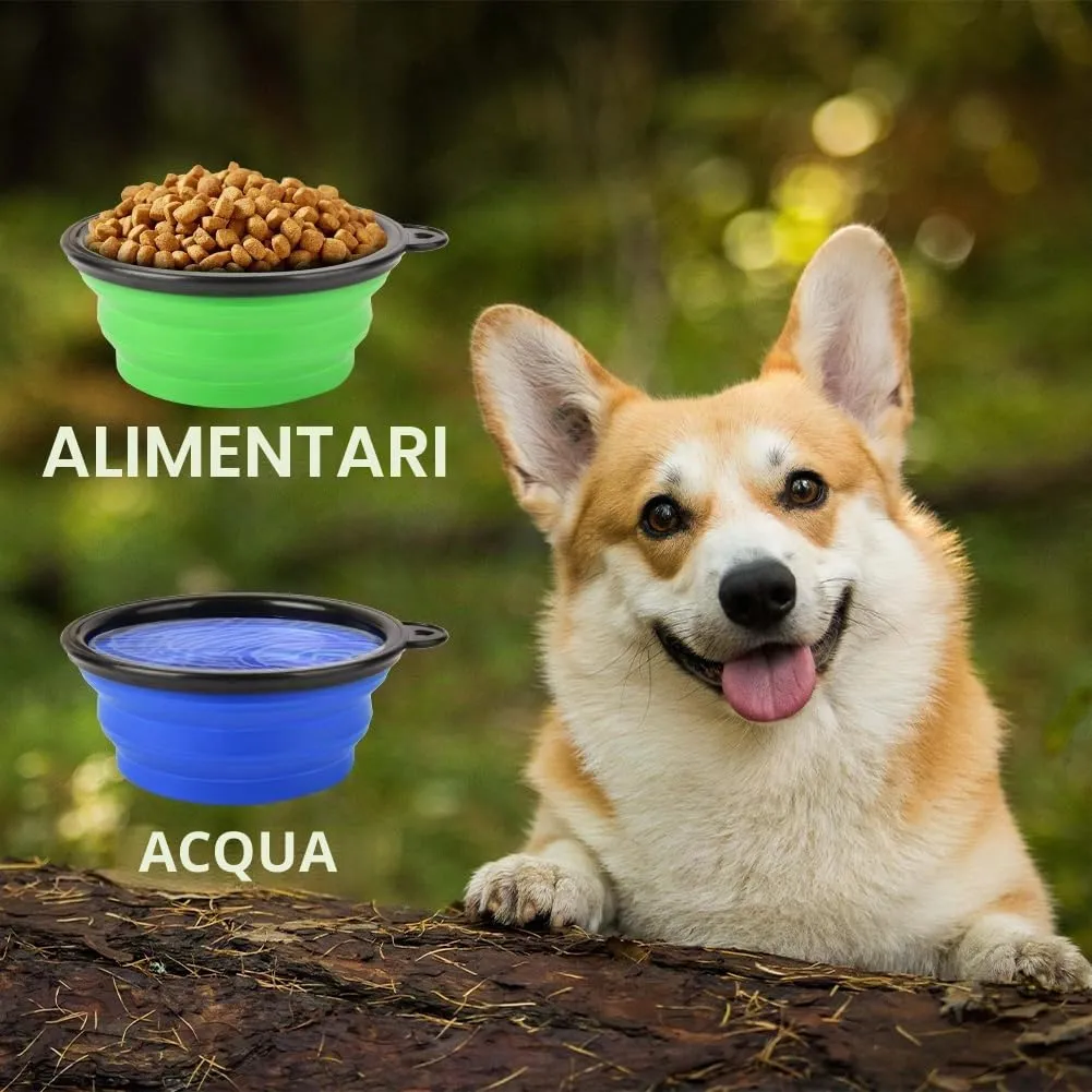 Adiwo 2 pezzi ciotola pieghevole per cani, ciotola portatile per cibo e acqua per animali domestici con moschettone, mangiatoia per gatti, cani e animali domestici, per viaggi o escursioni - immagine 4