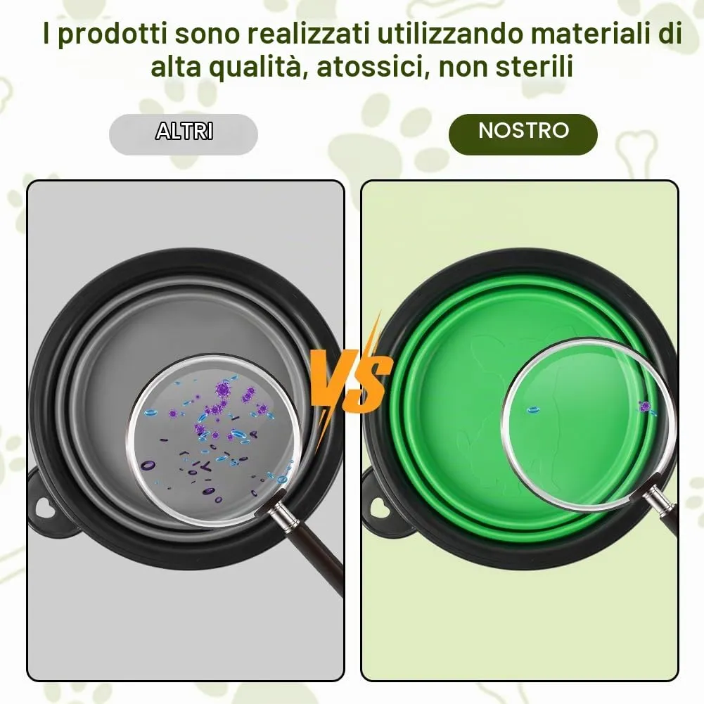 Adiwo 2 pezzi ciotola pieghevole per cani, ciotola portatile per cibo e acqua per animali domestici con moschettone, mangiatoia per gatti, cani e animali domestici, per viaggi o escursioni - immagine 5