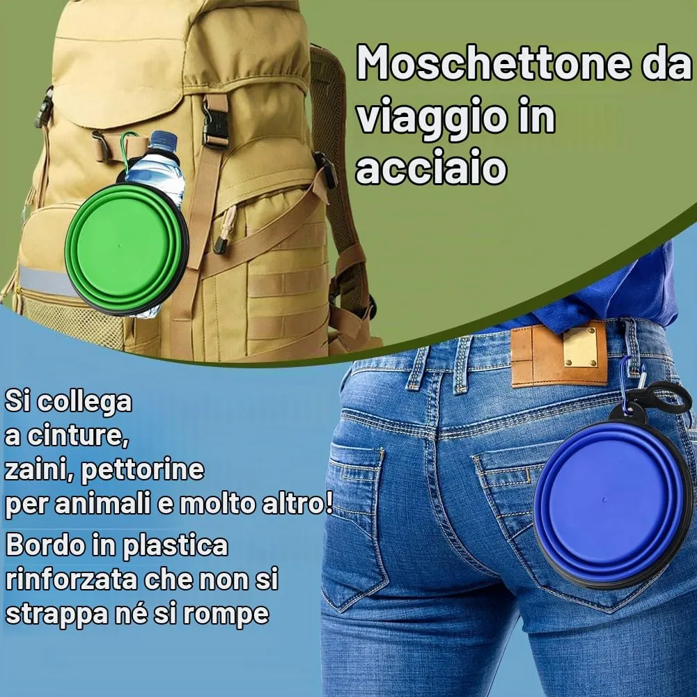 Adiwo 2 pezzi ciotola pieghevole per cani, ciotola portatile per cibo e acqua per animali domestici con moschettone, mangiatoia per gatti, cani e animali domestici, per viaggi o escursioni - immagine 6