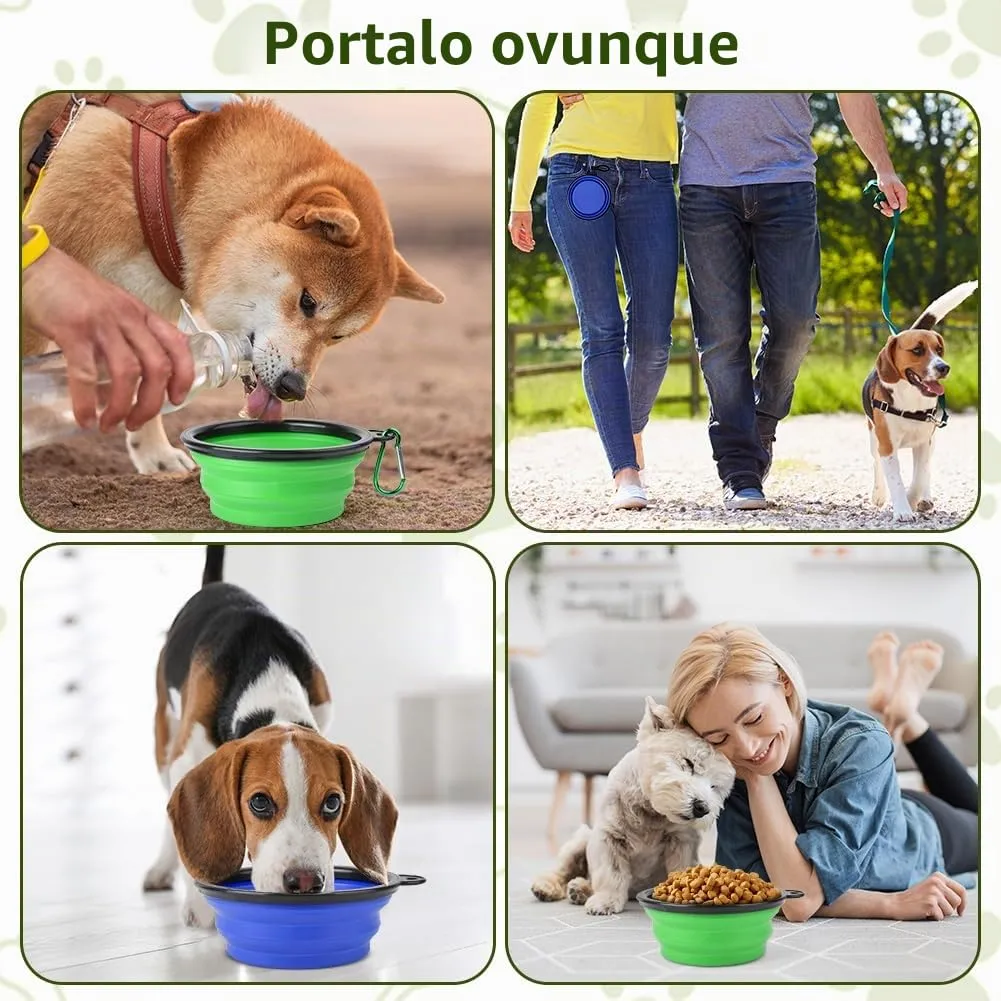 Adiwo 2 pezzi ciotola pieghevole per cani, ciotola portatile per cibo e acqua per animali domestici con moschettone, mangiatoia per gatti, cani e animali domestici, per viaggi o escursioni - immagine 7