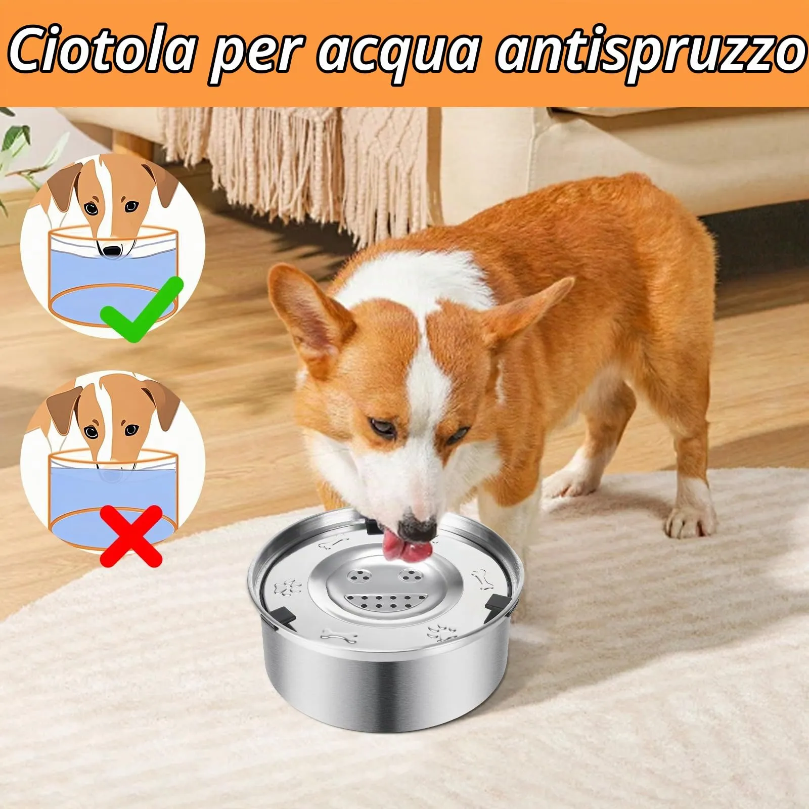 Luziyun Ciotola Acqua Cane Antigoccia in Acciaio Inox Galleggiante 1L - immagine 3