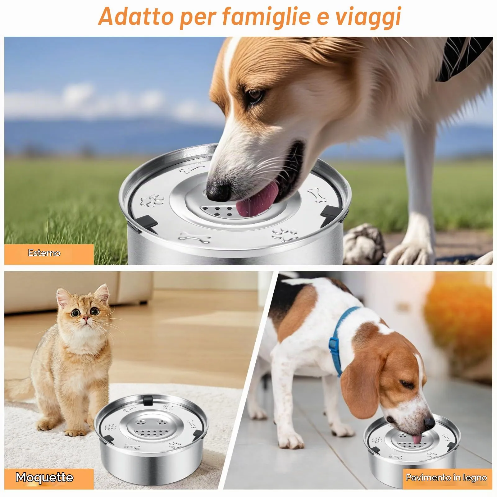 Luziyun Ciotola Acqua Cane Antigoccia in Acciaio Inox Galleggiante 1L - immagine 5