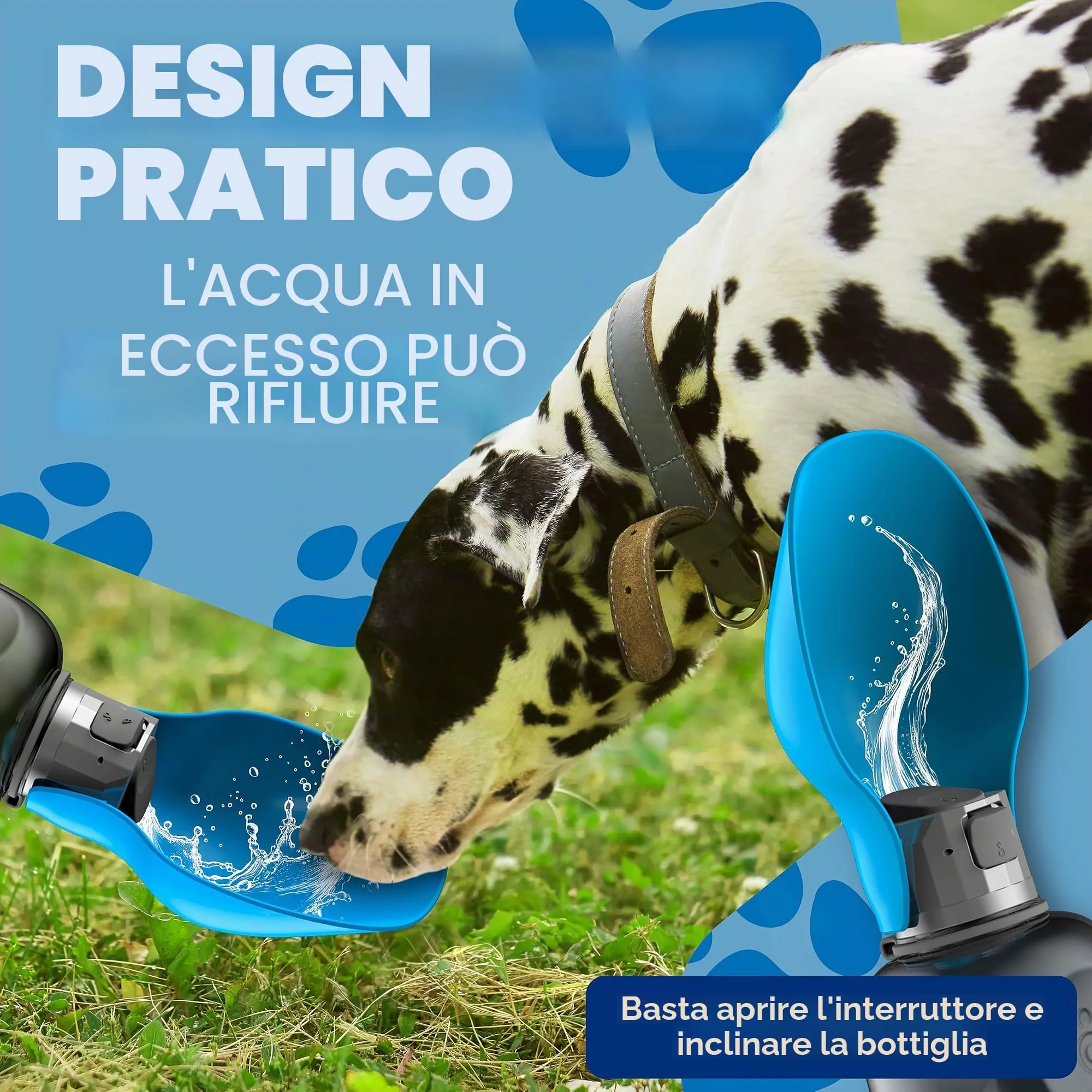 Paws Elegance Prova di Perdite Borraccia Cane Portatile da 800 ml per il Viaggio | Incluso Contenitore per il Cibo e Spazzolino da Denti | Premium Beverino per Cani - immagine 5