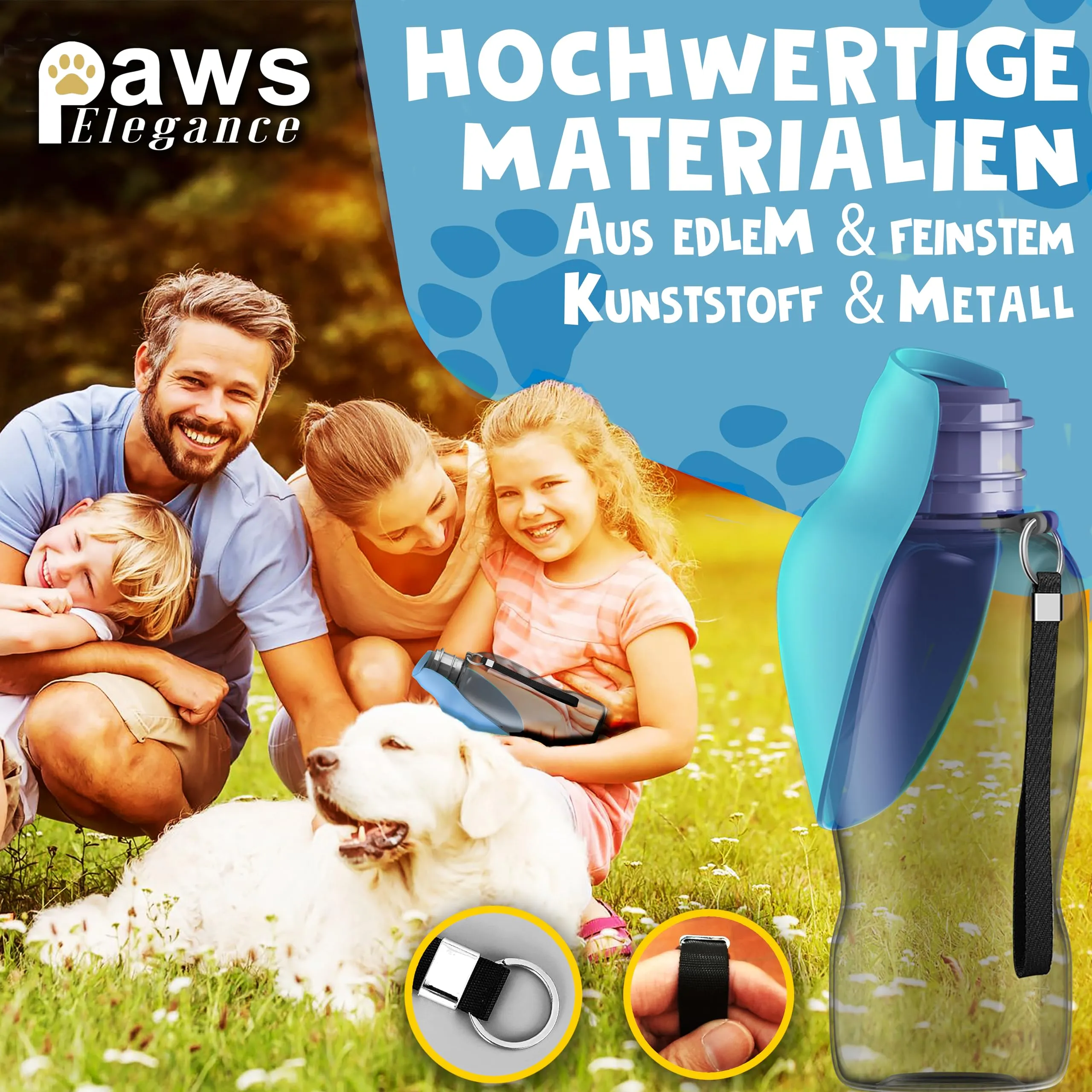Paws Elegance Prova di Perdite Borraccia Cane Portatile da 800 ml per il Viaggio | Incluso Contenitore per il Cibo e Spazzolino da Denti | Premium Beverino per Cani - immagine 7