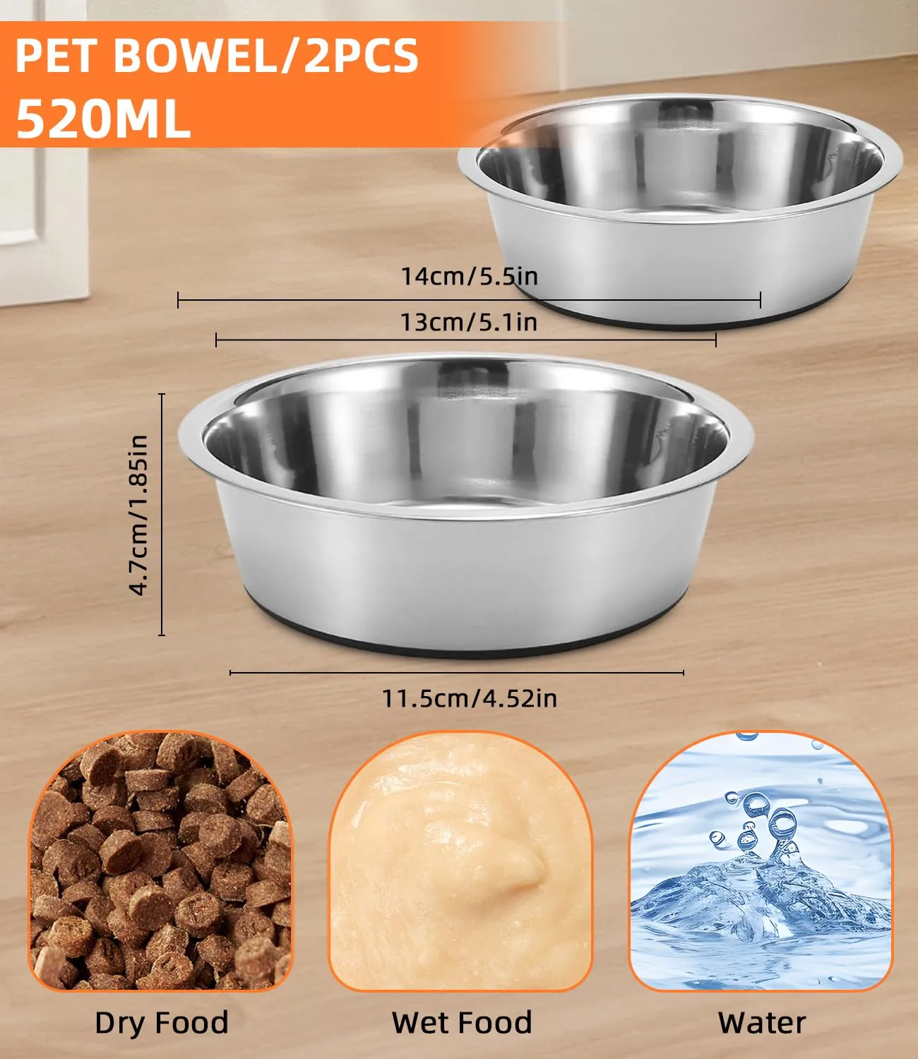 Zaxiva Ciotole per Cani in Acciaio inox, Set da 2, Fondo in Gomma Antiscivolo, Lavabili in Lavastoviglie, Facili da Pulire, Ciotola Cane per Animali Domestici Antiruggine per Cagnolino Gattino - immagine 3